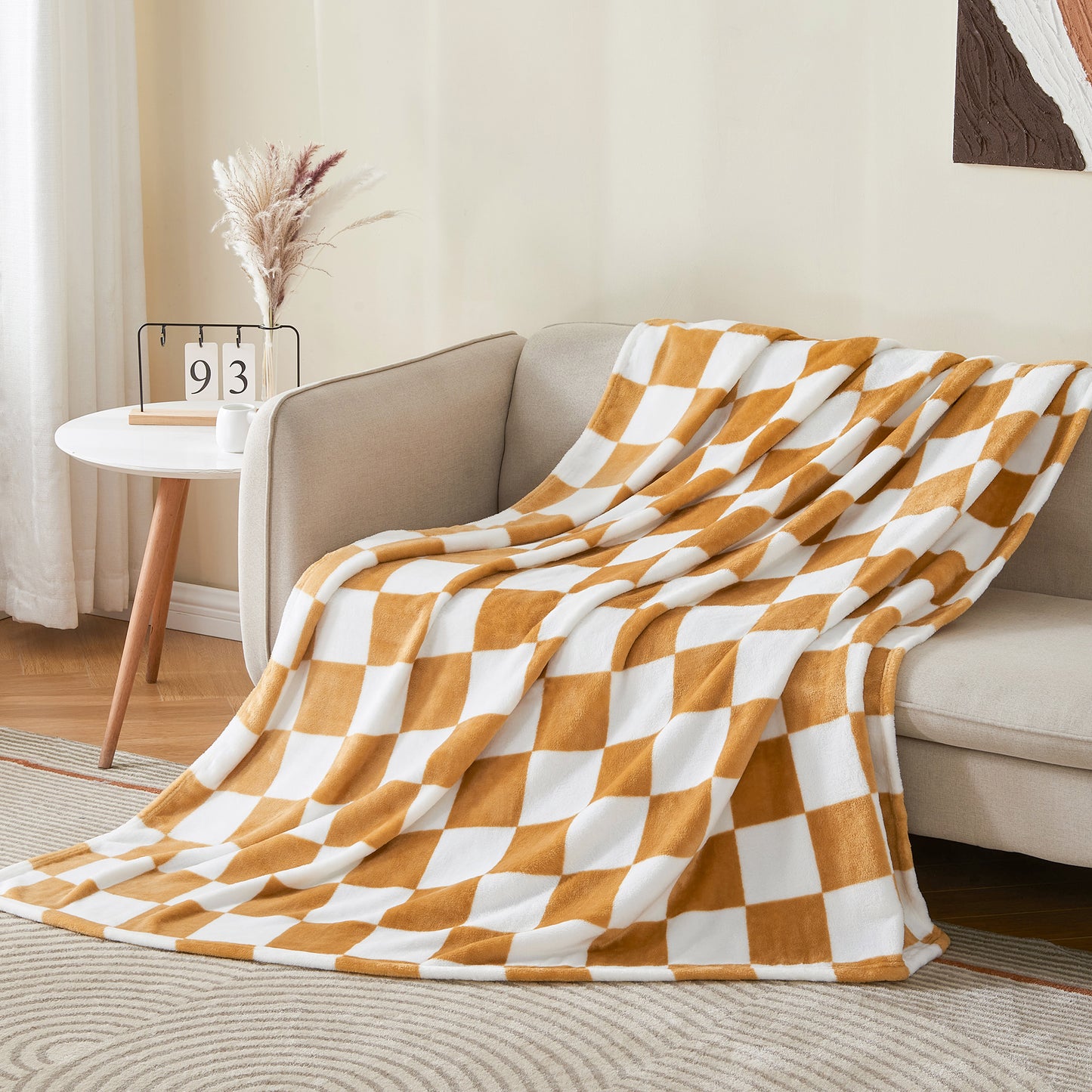 Checkered Throw Blanket for Couch and Bed, Luxurious Decorative Fleece Blanket with Checkerboard Grid Home Decor, Soft and Cozy Throw Blanket for Spring and Summer