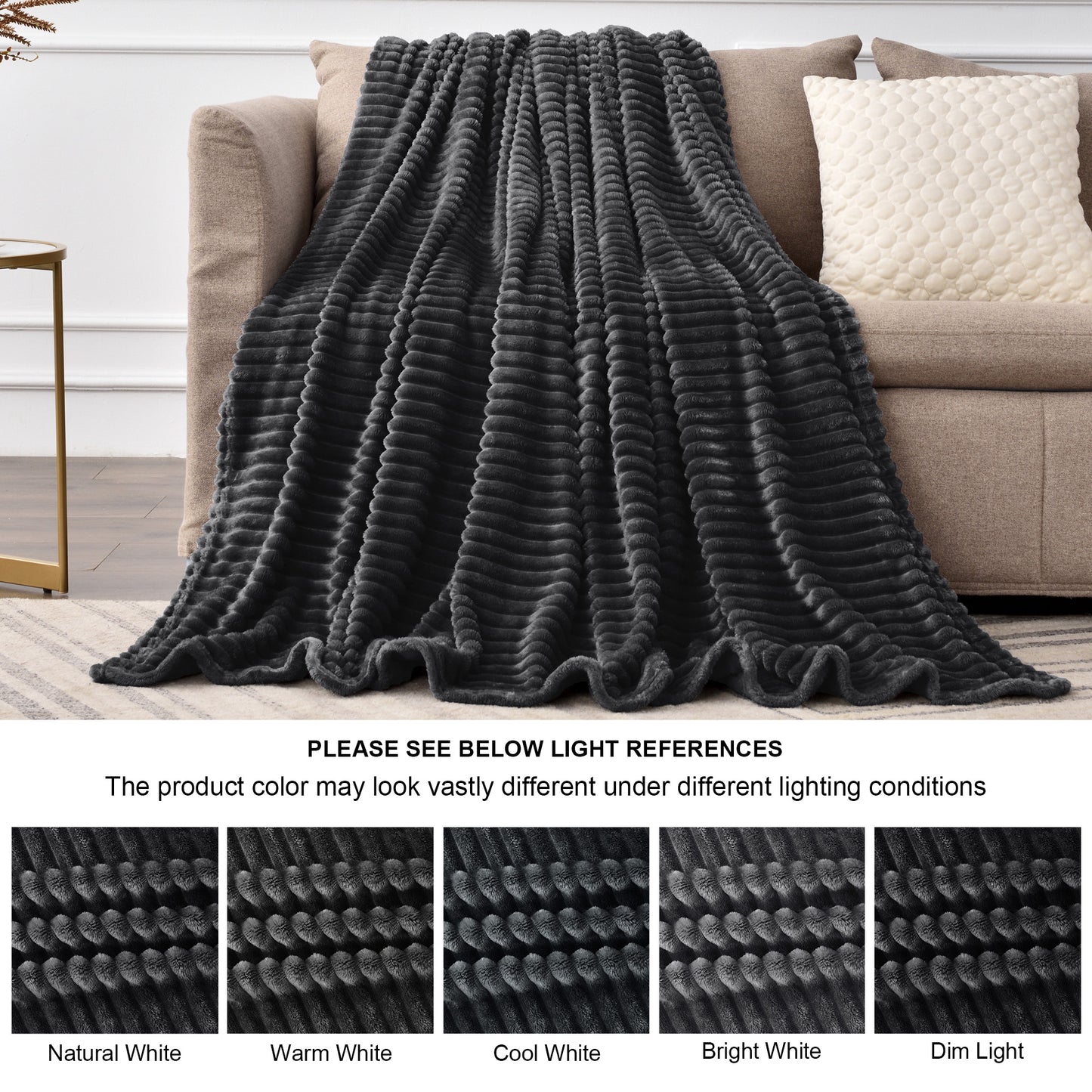 Fleece Blanket Queen Size – 3D Ribbed Jacquard Soft and Warm Decorative Fuzzy Blankets – Cozy, Fluffy, Plush Lightweight Throw Blankets for Couch, Bed, Sofa