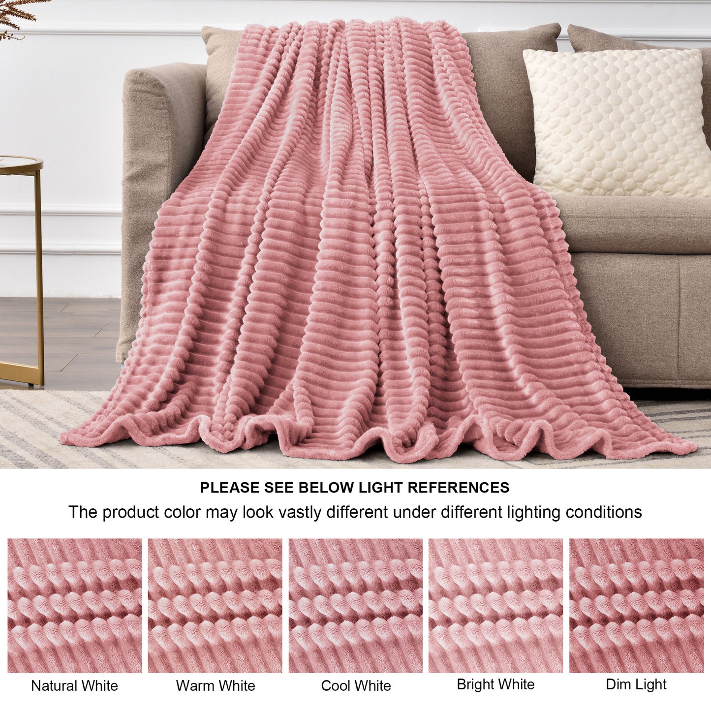 Fleece Blanket Queen Size – 3D Ribbed Jacquard Soft and Warm Decorative Fuzzy Blankets – Cozy, Fluffy, Plush Lightweight Throw Blankets for Couch, Bed, Sofa