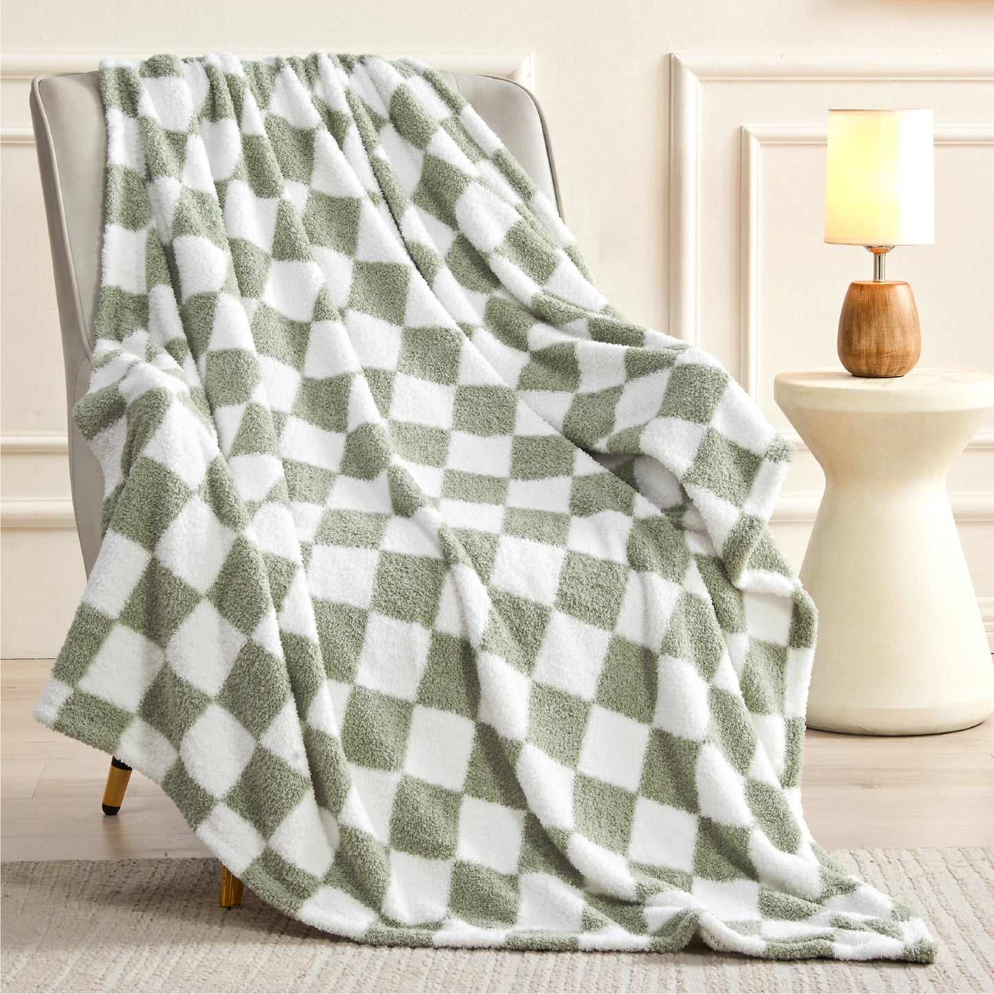 Checkered Blanket - Ultra Soft Cozy Knit Fluffy Blanket, 350GSM Thick Warm Winter Throw Blanket for Couch, Bed, Travel