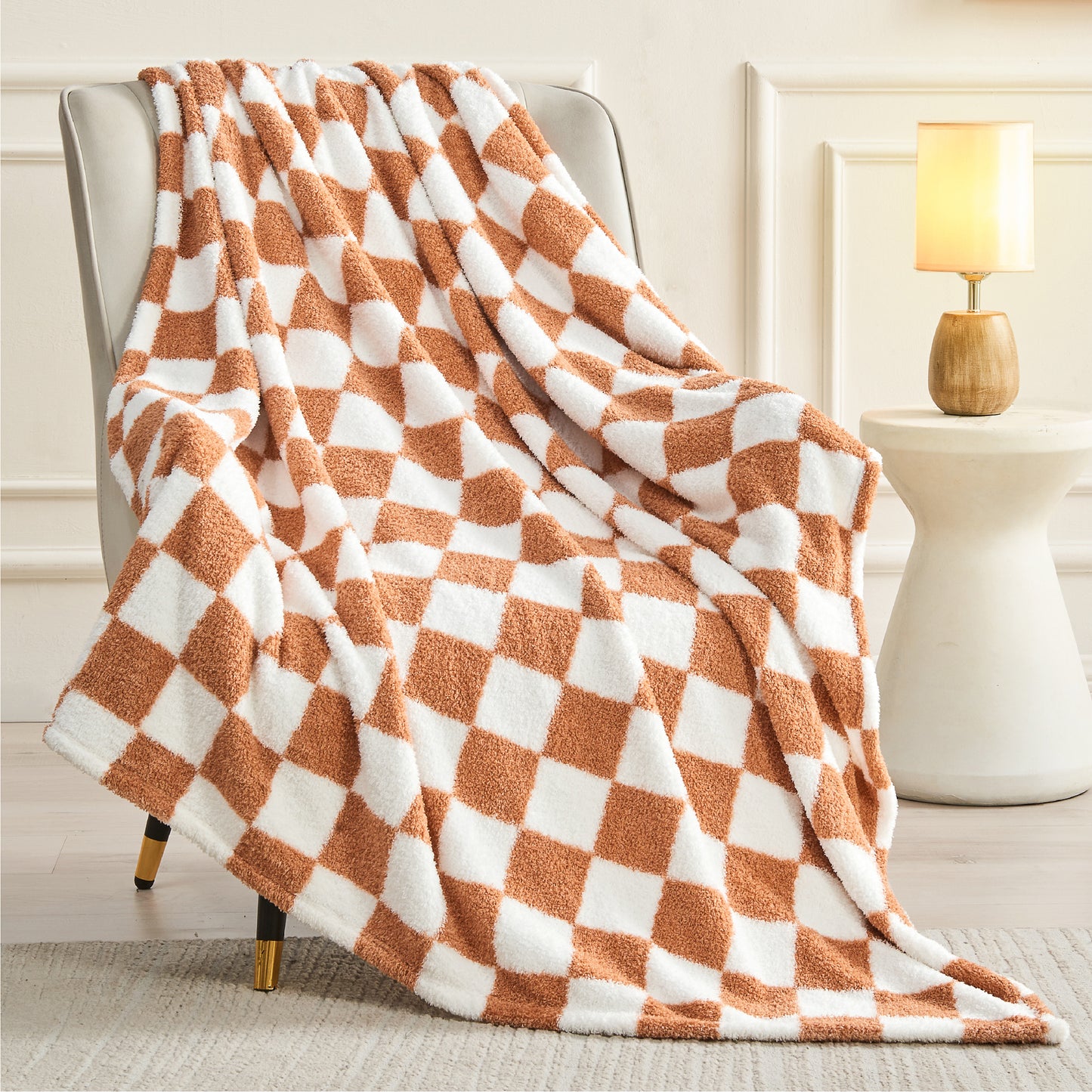 Checkered Blanket - Ultra Soft Cozy Knit Fluffy Blanket, 350GSM Thick Warm Winter Throw Blanket for Couch, Bed, Travel