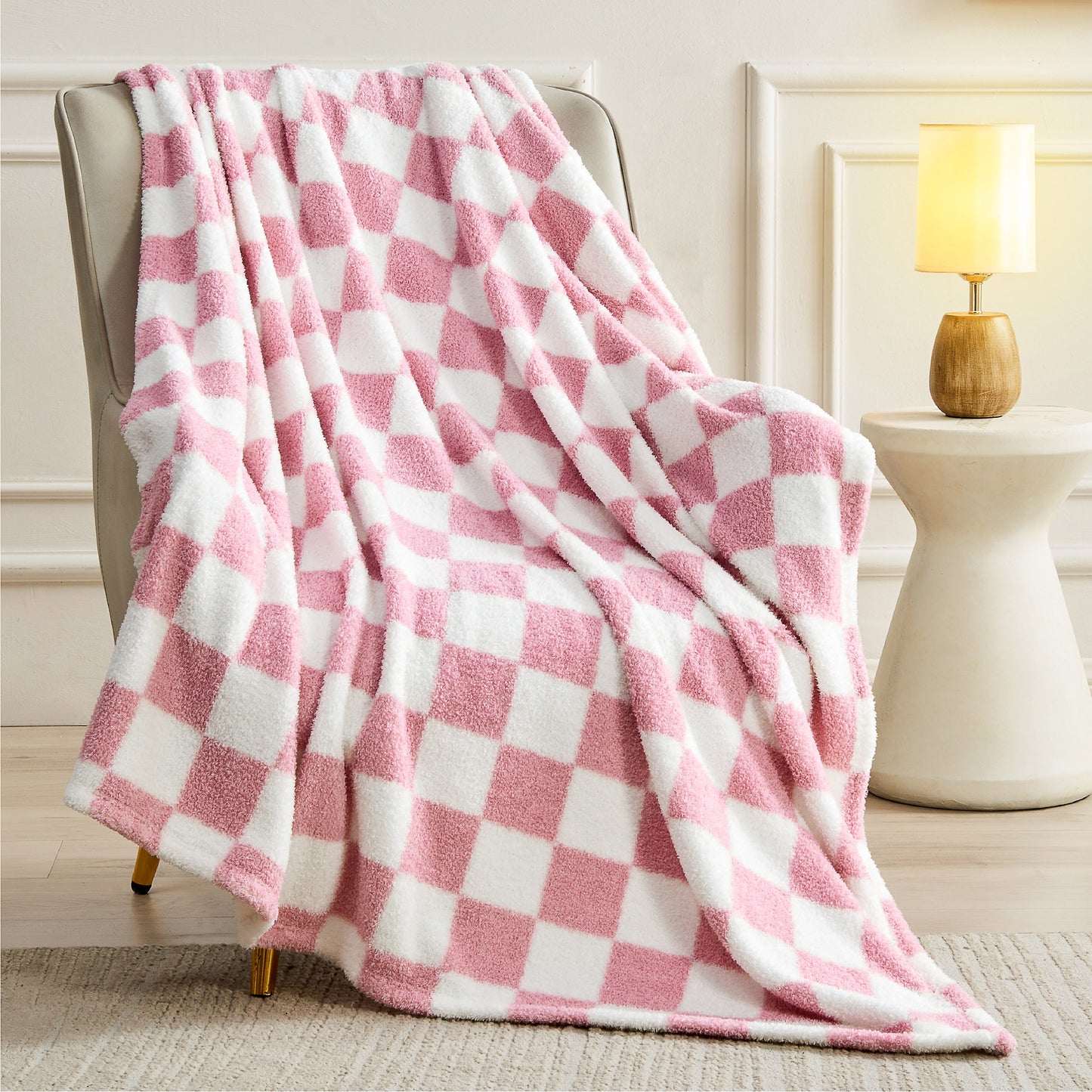 Checkered Blanket - Ultra Soft Cozy Knit Fluffy Blanket, 350GSM Thick Warm Winter Throw Blanket for Couch, Bed, Travel