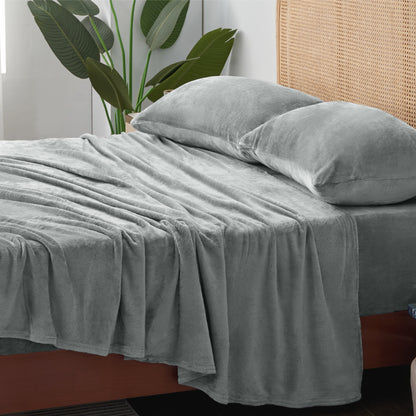 Flannel Sheets Twin Size Grey - Super Soft Fleece Sheets Set Fluffy Extra Plush