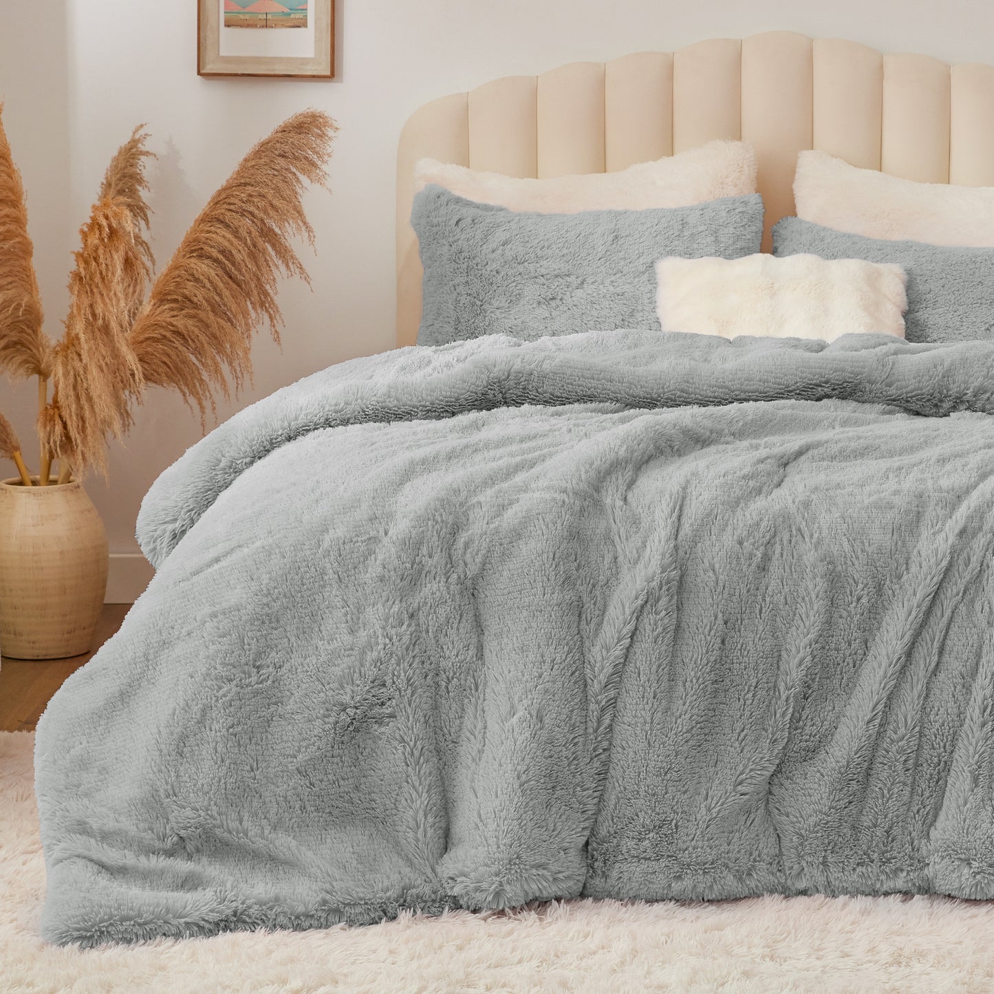 BEDELITE Fluffy Comforter Set Size, Fuzzy Faux Fur Comforter Bedding Set, 3Pieces Soft Warm Shaggy Bed Set (1 Comforter & 2 Pillowcases) as Gifts for Women