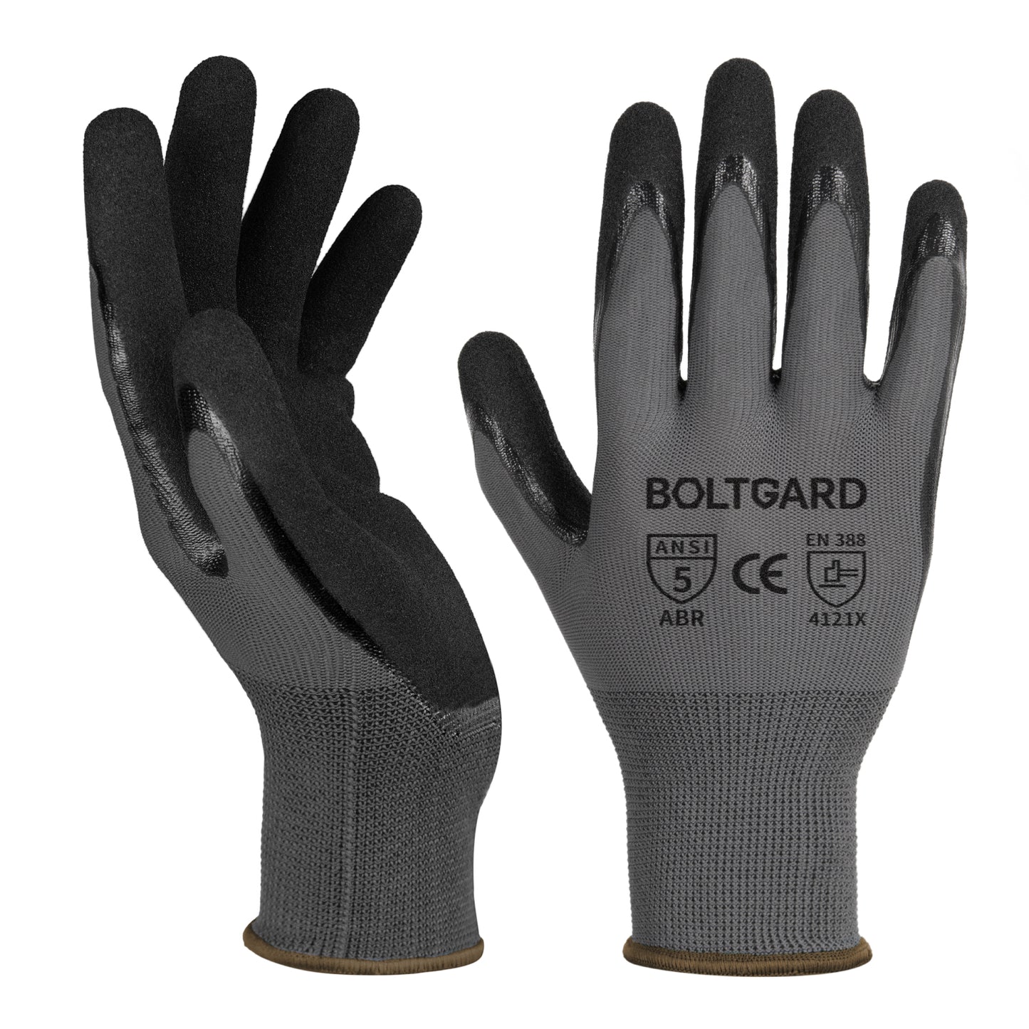 Work Gloves Men with Double Sandy Nitrile Coated Grip, Black Micro-Foam Nitrile Glove for Gardening, Mechanics, Construction, Warehouse, 3pair