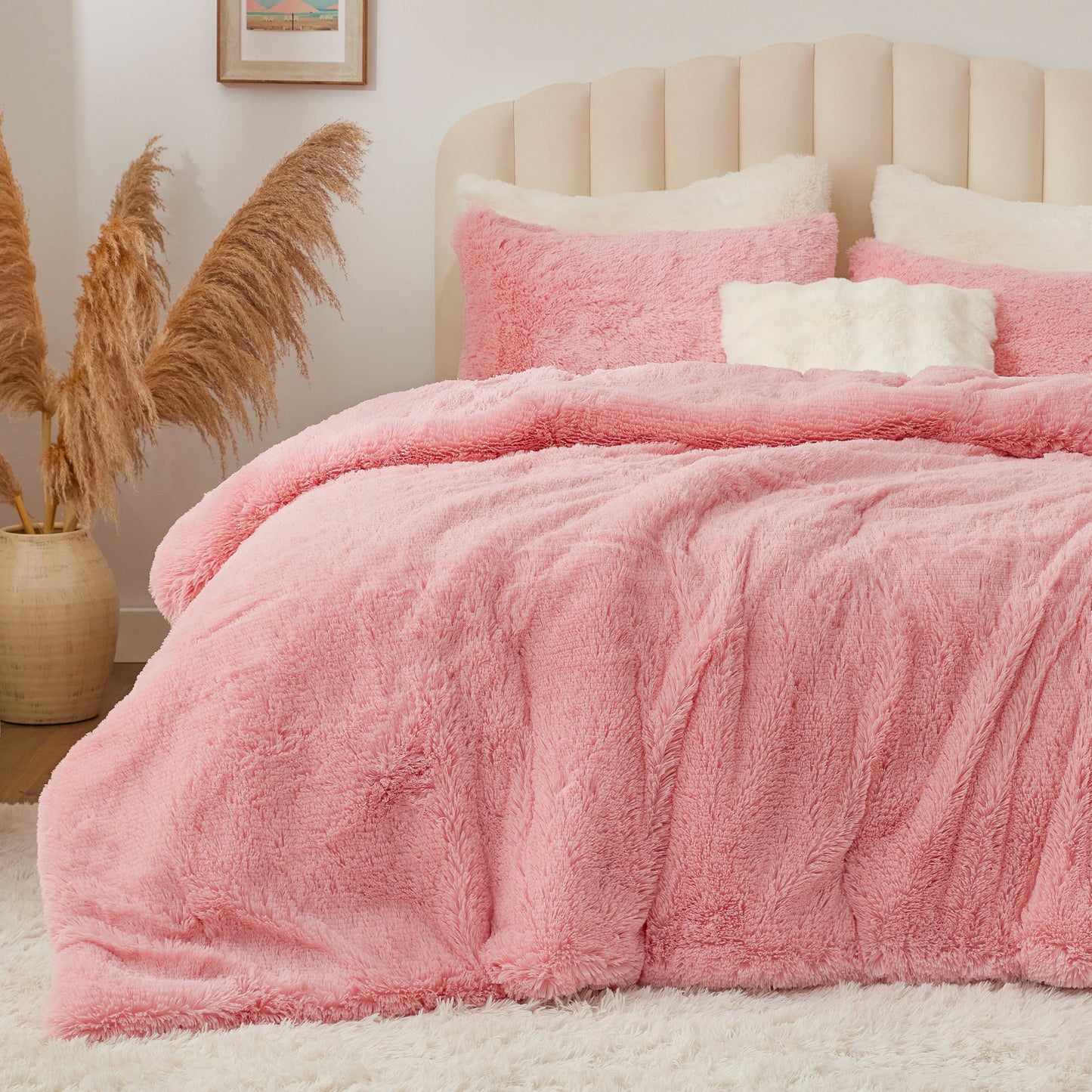 BEDELITE Fluffy Comforter Set Size, Fuzzy Faux Fur Comforter Bedding Set, 3Pieces Soft Warm Shaggy Bed Set (1 Comforter & 2 Pillowcases) as Gifts for Women