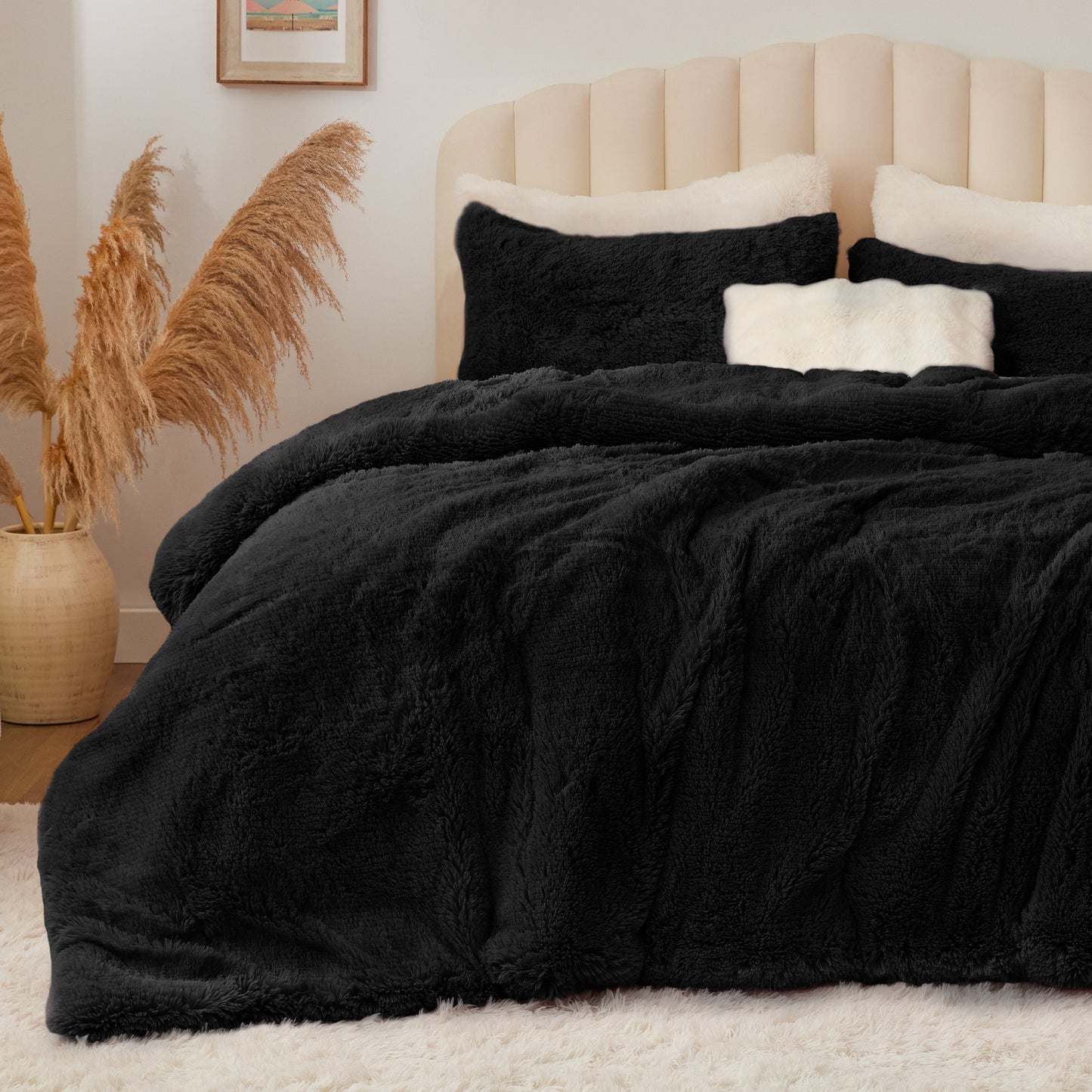 BEDELITE Fluffy Comforter Set Size, Fuzzy Faux Fur Comforter Bedding Set, 3Pieces Soft Warm Shaggy Bed Set (1 Comforter & 2 Pillowcases) as Gifts for Women