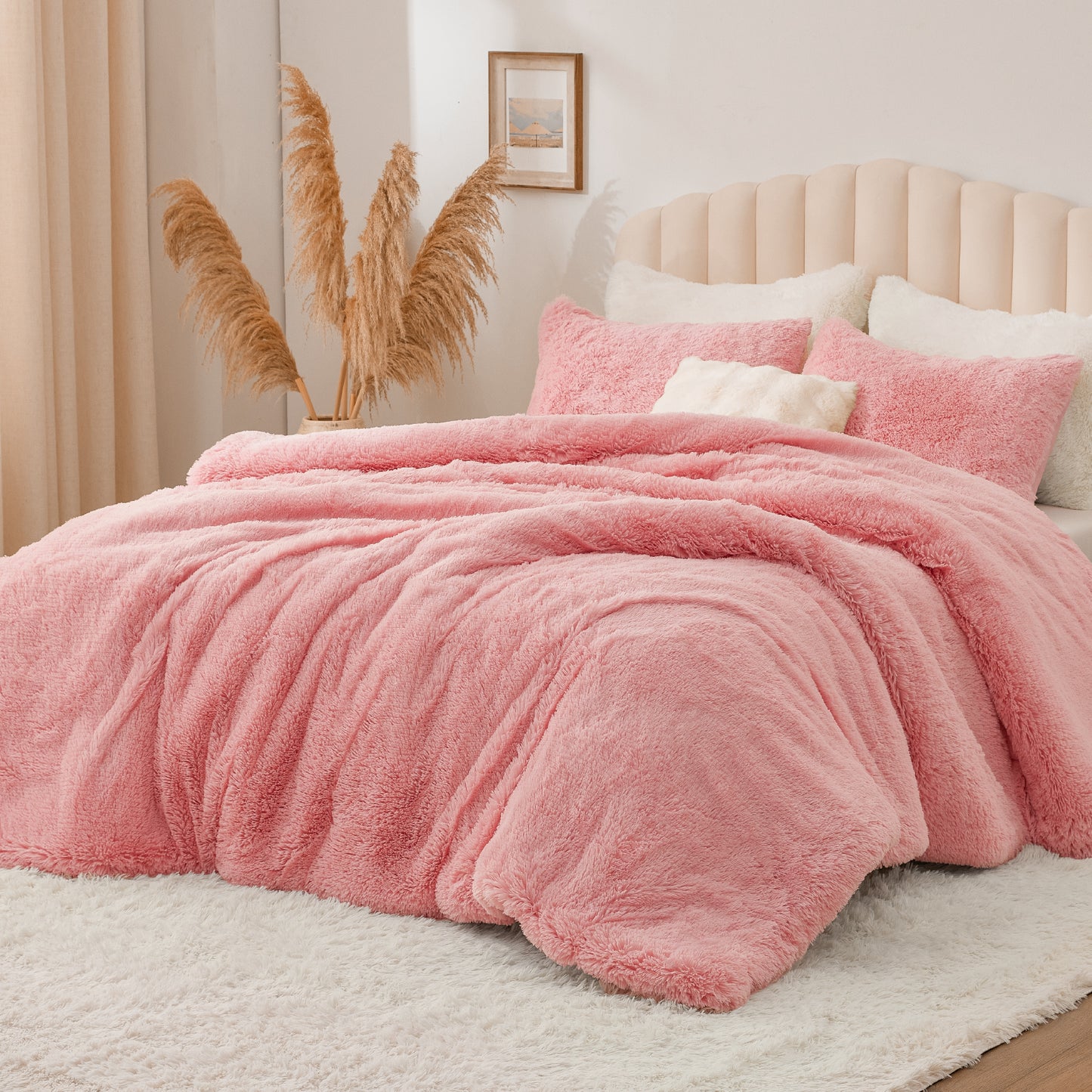 BEDELITE Fluffy Comforter Set Size, Fuzzy Faux Fur Comforter Bedding Set, 3Pieces Soft Warm Shaggy Bed Set (1 Comforter & 2 Pillowcases) as Gifts for Women