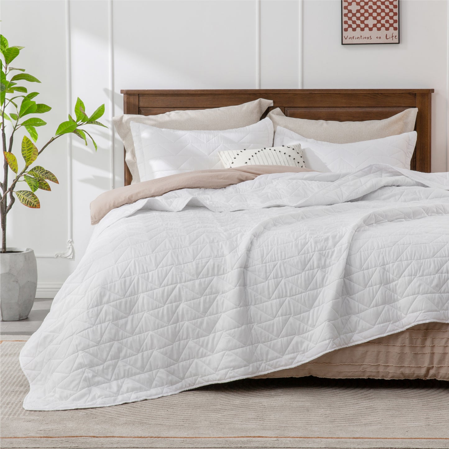 Quilts Sets - Summer Lightweight Bedspreads - Soft Modern Weave Pattern Coverlet Bed Set - 3 Piece (1 Quilt 90" x 96" + 2 Pillow Shams 20" x 26")