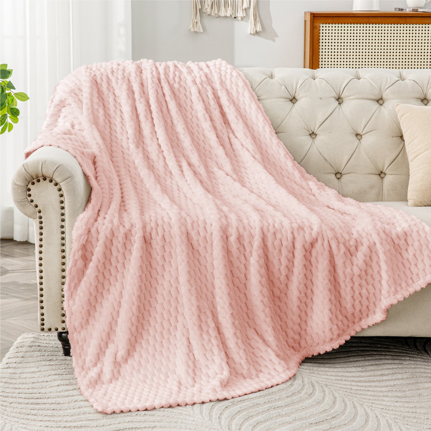 Fleece Blanket for Couch & Bed - 3D Jacquard Decorative Blanket, Super Soft and Cozy Warm Fuzzy Blanket for Winter