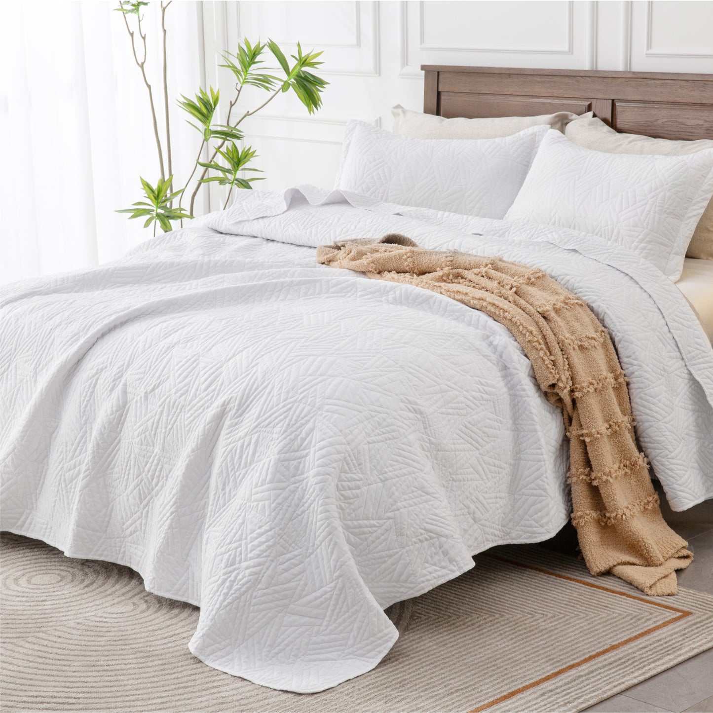 Quilts Sets - Summer Lightweight Bedspreads - Soft Modern Weave Pattern Coverlet Bed Set - 3 Piece (1 Quilt 90" x 96" + 2 Pillow Shams 20" x 26")