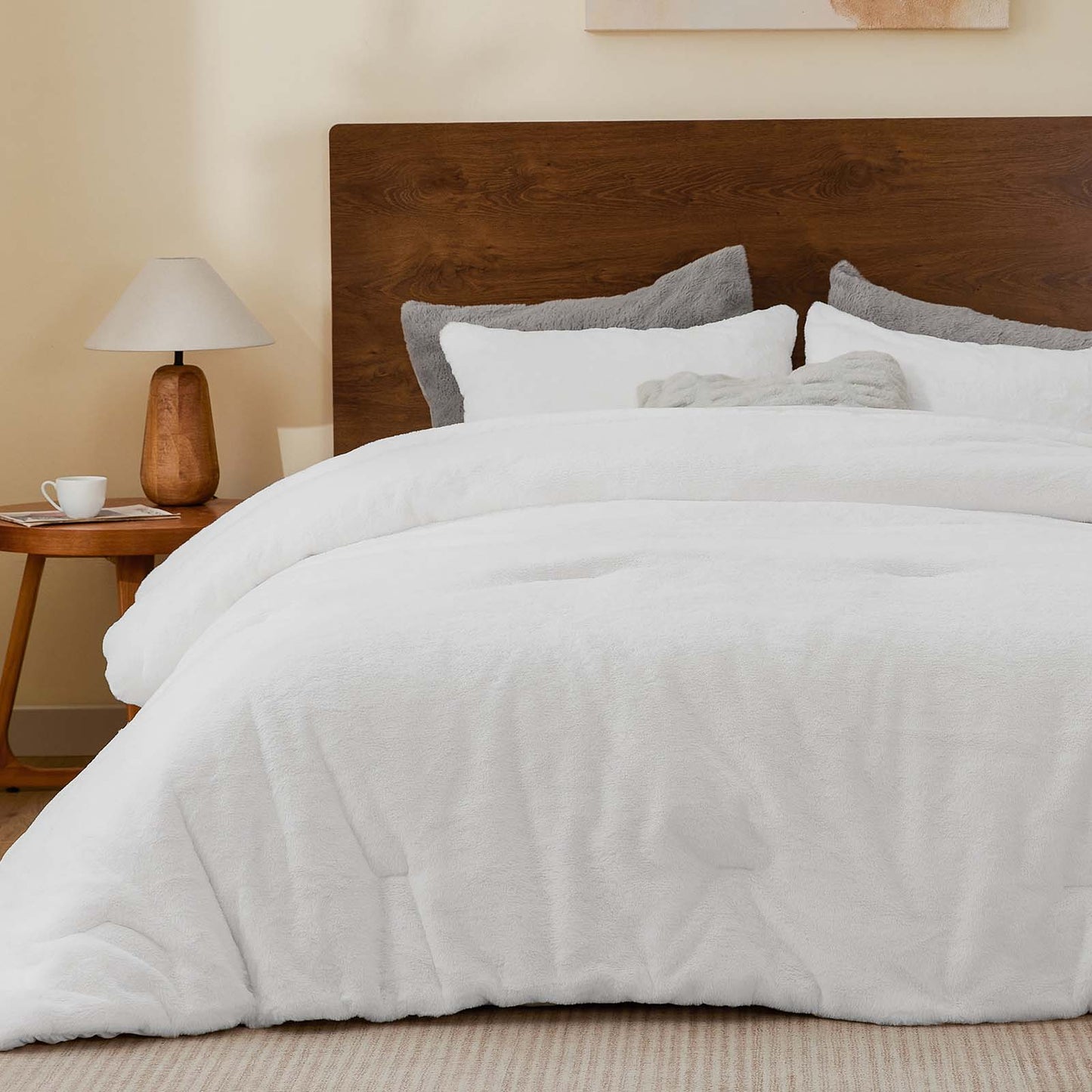 BEDELITE Faux Fur Fleece Queen Comforter Set - Fluffy & Warm Grey Comforter Queen Size,Ultra Soft and Cozy Winter Bedding Set,Fuzzy Thick Bed Set,1 Comforter and 2 Pillowcases