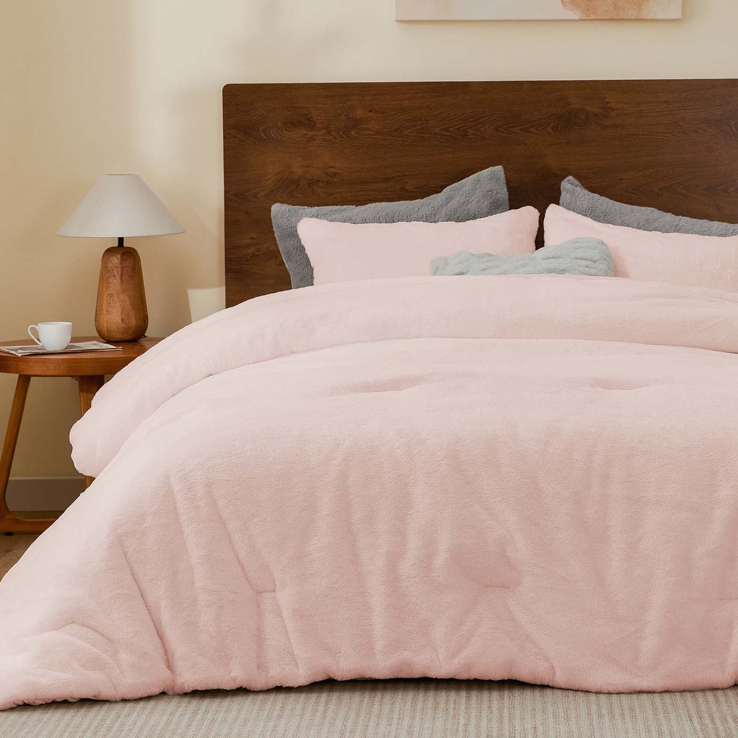 BEDELITE Faux Fur Fleece Queen Comforter Set - Fluffy & Warm Grey Comforter Queen Size,Ultra Soft and Cozy Winter Bedding Set,Fuzzy Thick Bed Set,1 Comforter and 2 Pillowcases