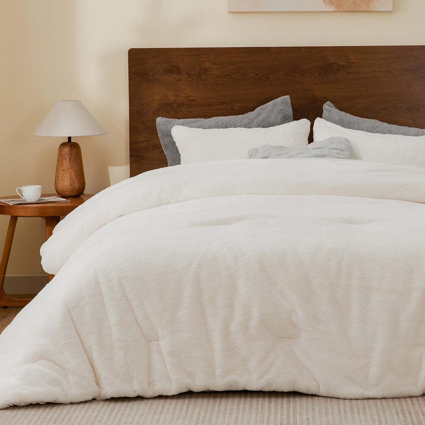 BEDELITE Faux Fur Fleece Queen Comforter Set - Fluffy & Warm Grey Comforter Queen Size,Ultra Soft and Cozy Winter Bedding Set,Fuzzy Thick Bed Set,1 Comforter and 2 Pillowcases