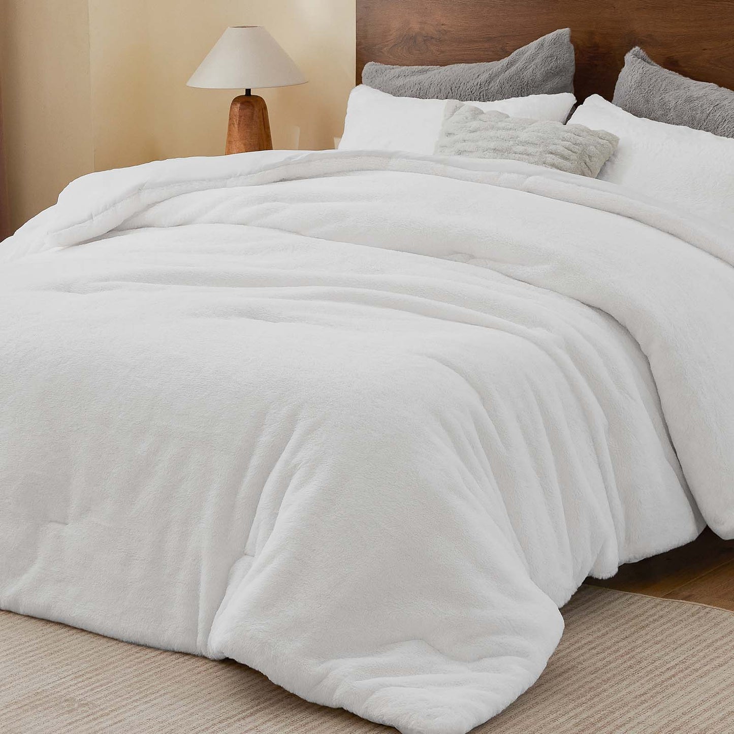 BEDELITE Faux Fur Fleece Queen Comforter Set - Fluffy & Warm Grey Comforter Queen Size,Ultra Soft and Cozy Winter Bedding Set,Fuzzy Thick Bed Set,1 Comforter and 2 Pillowcases