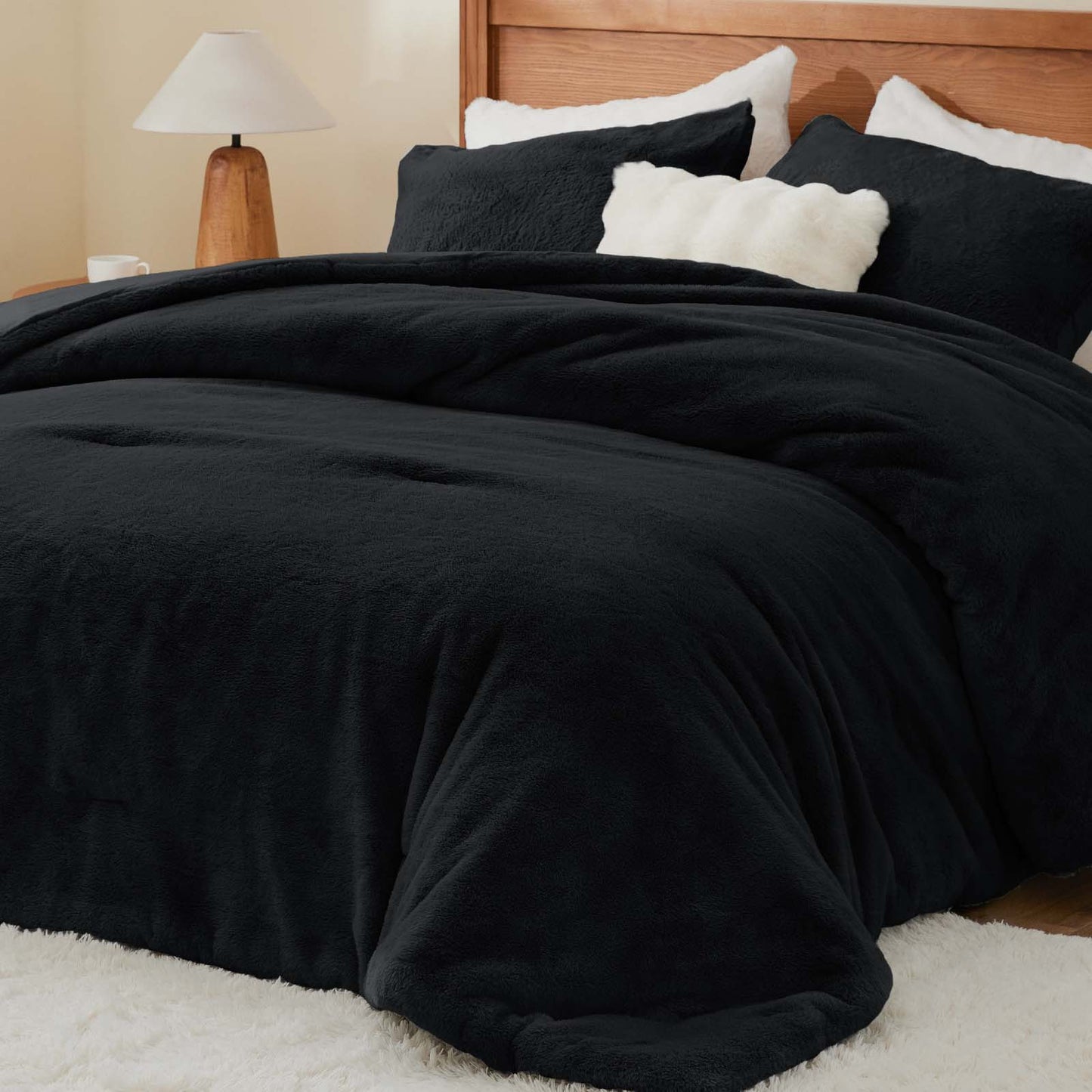 BEDELITE Faux Fur Fleece Queen Comforter Set - Fluffy & Warm Grey Comforter Queen Size,Ultra Soft and Cozy Winter Bedding Set,Fuzzy Thick Bed Set,1 Comforter and 2 Pillowcases