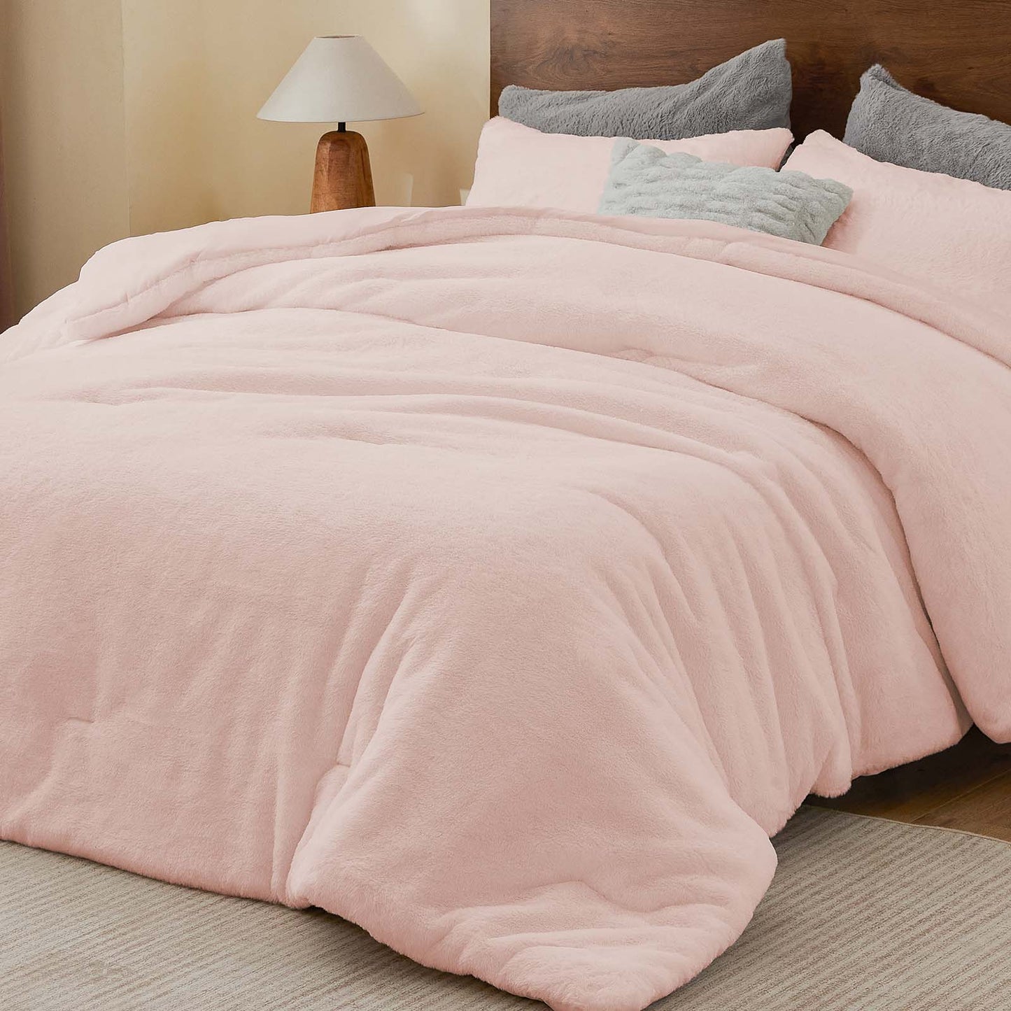BEDELITE Faux Fur Fleece Queen Comforter Set - Fluffy & Warm Grey Comforter Queen Size,Ultra Soft and Cozy Winter Bedding Set,Fuzzy Thick Bed Set,1 Comforter and 2 Pillowcases