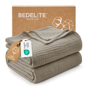 100% Cotton Muslin Throw Blanket taupe color