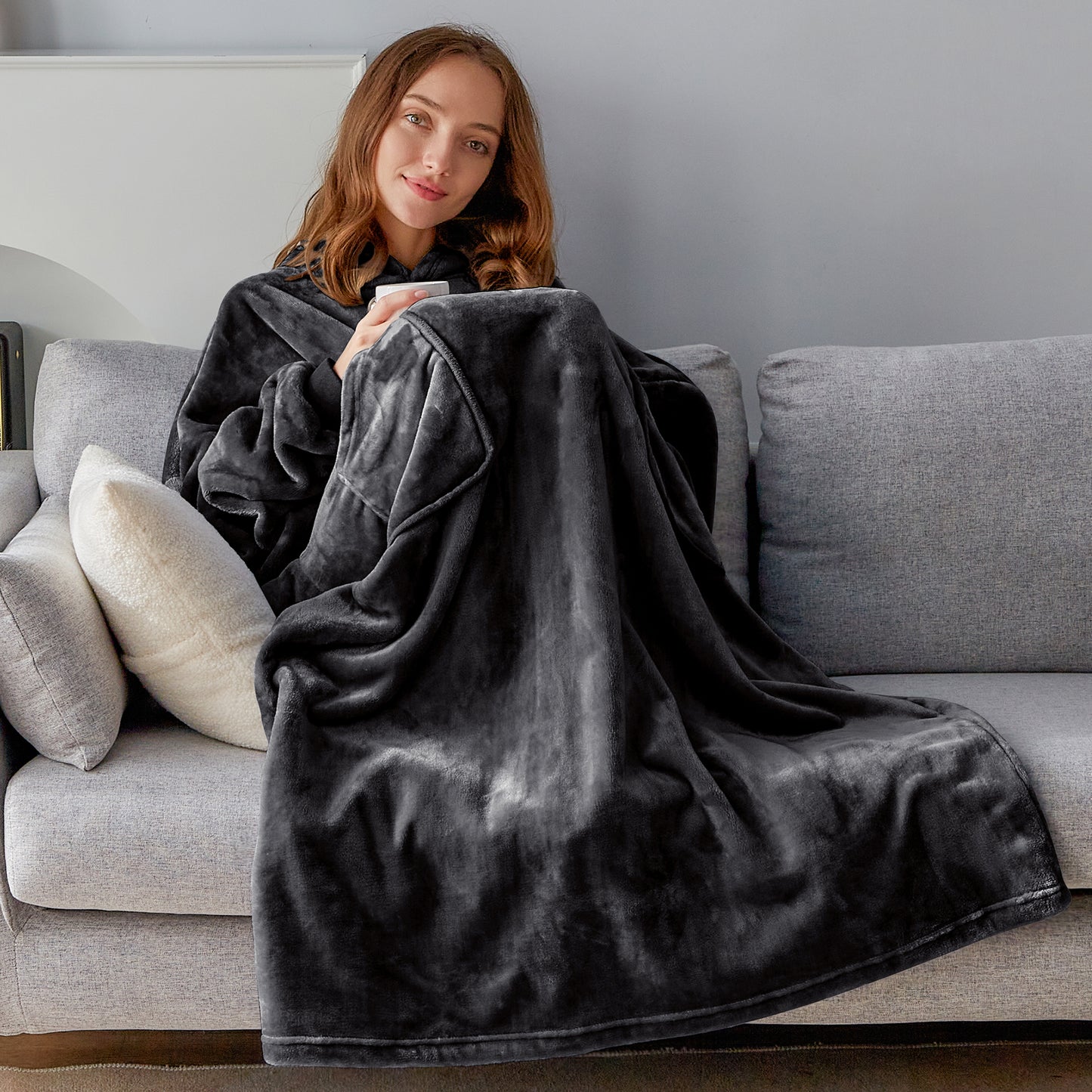 Wearable Blanket Hoodie, Oversized Long Fleece Hooded Blanket Adult, Cozy Warm Sweatshirt Blanket for Women Men Teen