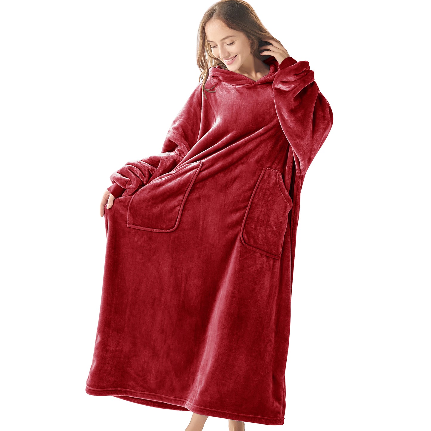 Wearable Blanket Hoodie, Oversized Long Fleece Hooded Blanket Adult, Cozy Warm Sweatshirt Blanket for Women Men Teen
