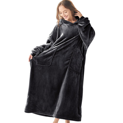 Wearable Blanket Hoodie, Oversized Long Fleece Hooded Blanket Adult, Cozy Warm Sweatshirt Blanket for Women Men Teen