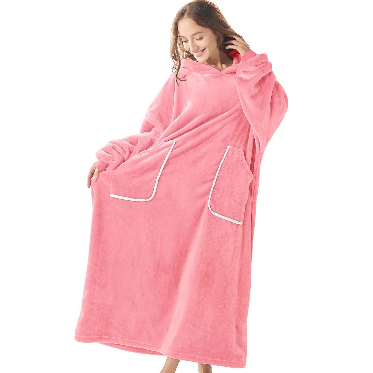 Wearable Blanket Hoodie, Oversized Long Fleece Hooded Blanket Adult, Cozy Warm Sweatshirt Blanket for Women Men Teen