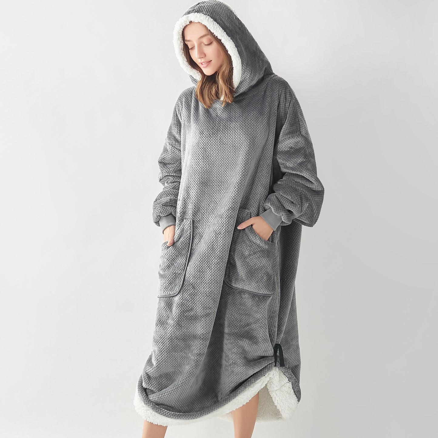 Wearable Blanket Hoodie, Oversized Cozy Warm Sherpa Hooded Blanket Adult, Long Sweatshirt Blanket for Women Men Teen