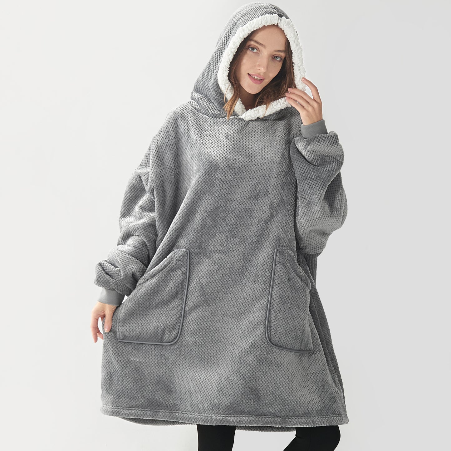 Wearable Blanket Hoodie, Oversized Cozy Warm Sherpa Hooded Blanket Adult, Long Sweatshirt Blanket for Women Men Teen