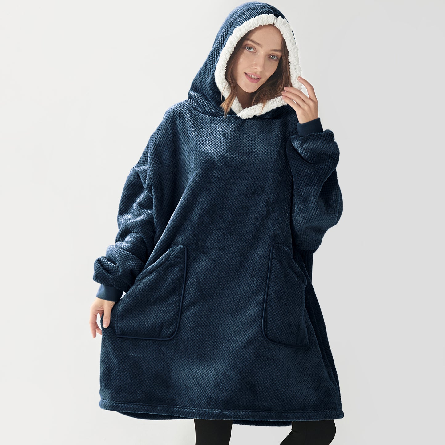 Wearable Blanket Hoodie, Oversized Cozy Warm Sherpa Hooded Blanket Adult, Long Sweatshirt Blanket for Women Men Teen