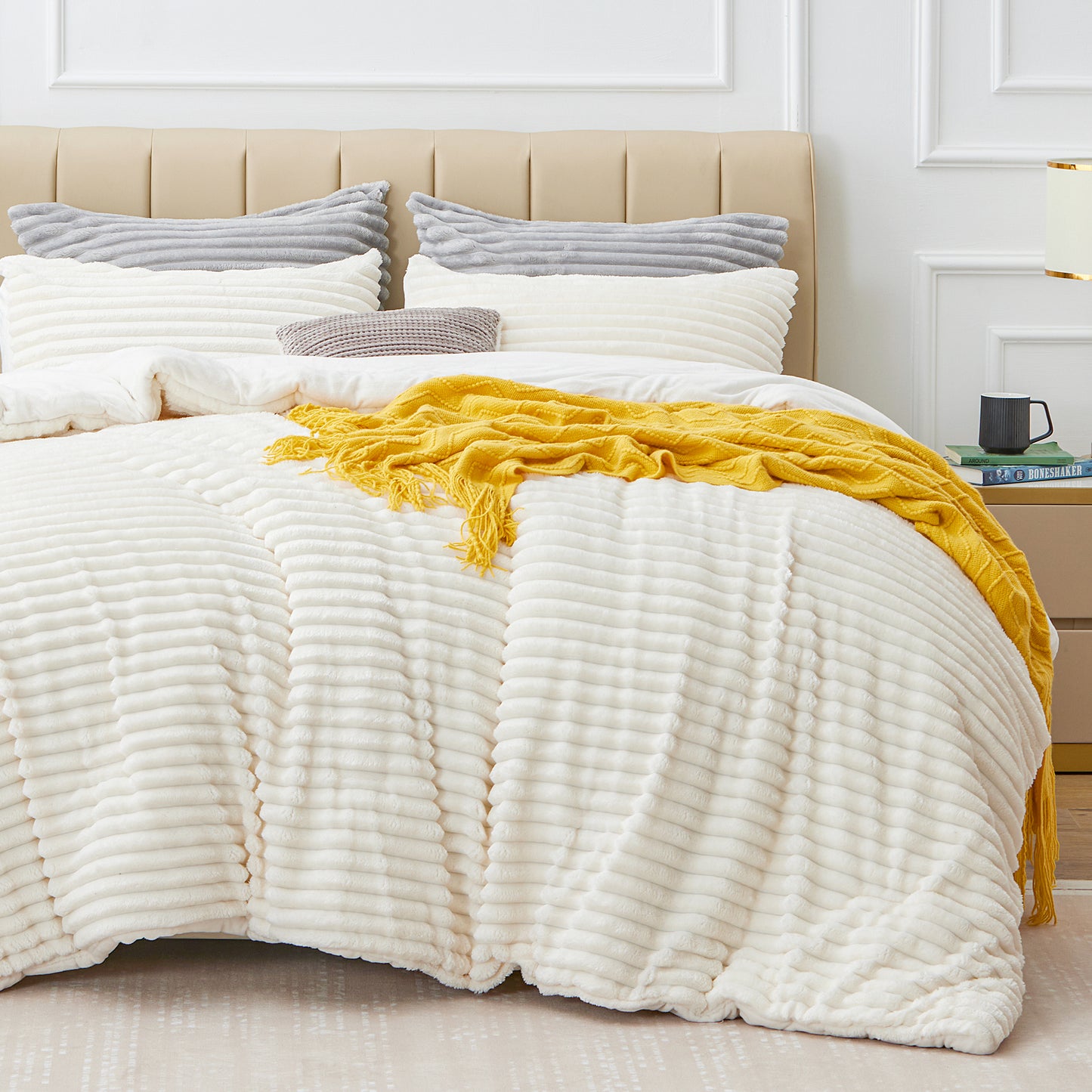 Fleece Comforter Set -Super Soft & Warm Fluffy Bedding, Luxury Fuzzy Heavy Bed Set for Winter