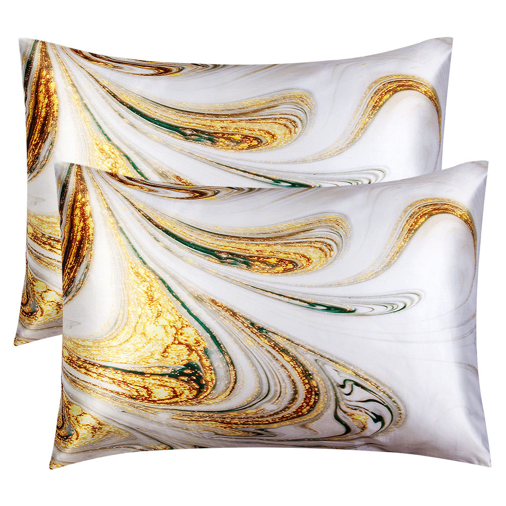 Satin Silk Pillowcase for Hair and Skin, Super Soft Pillow Cases Standard Size Set of 2 Pack, Digital Printing Cooling Pillow Case Cover with Envelope Closure