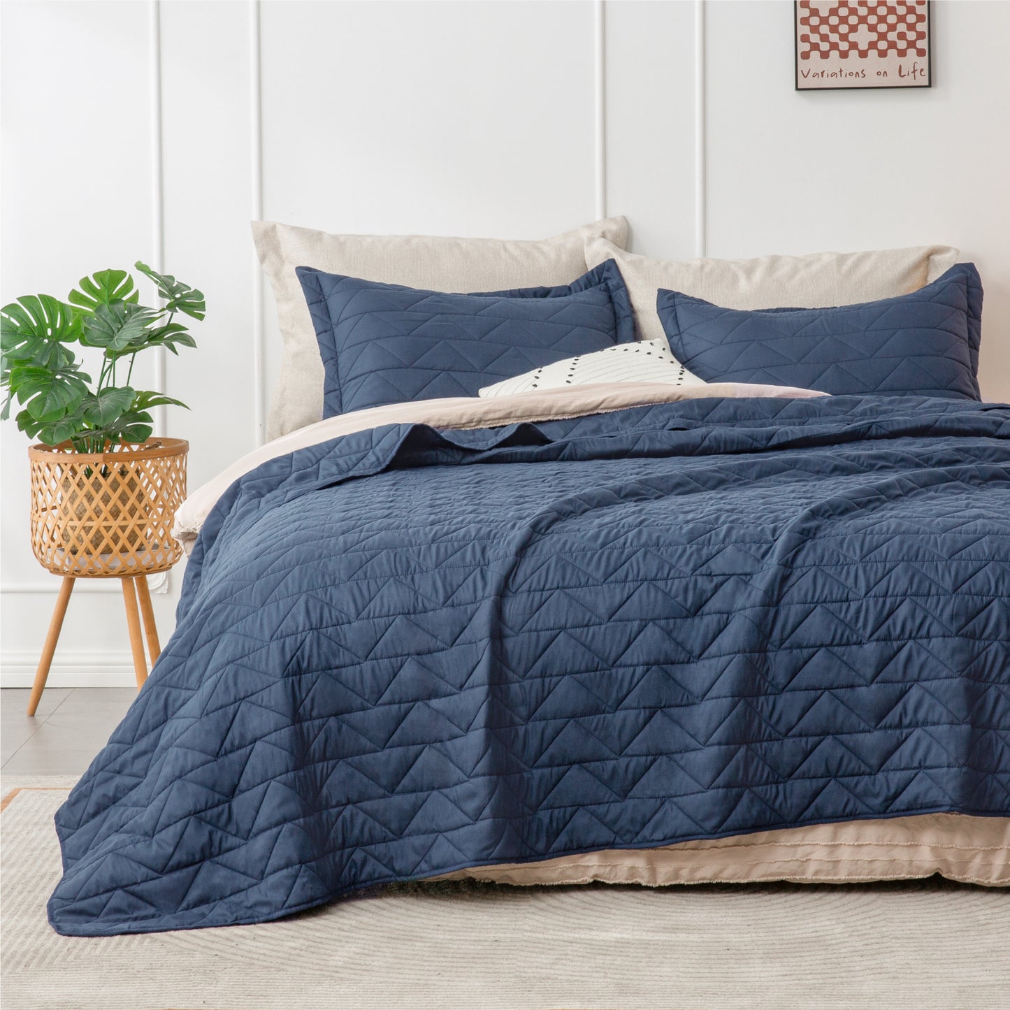 Quilts Sets - Summer Lightweight Bedspreads - Soft Modern Weave Pattern Coverlet Bed Set - 3 Piece (1 Quilt 90" x 96" + 2 Pillow Shams 20" x 26")