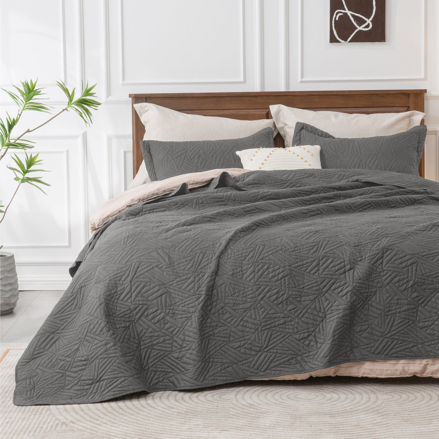 Quilts Sets - Summer Lightweight Bedspreads - Soft Modern Weave Pattern Coverlet Bed Set - 3 Piece (1 Quilt 90" x 96" + 2 Pillow Shams 20" x 26")