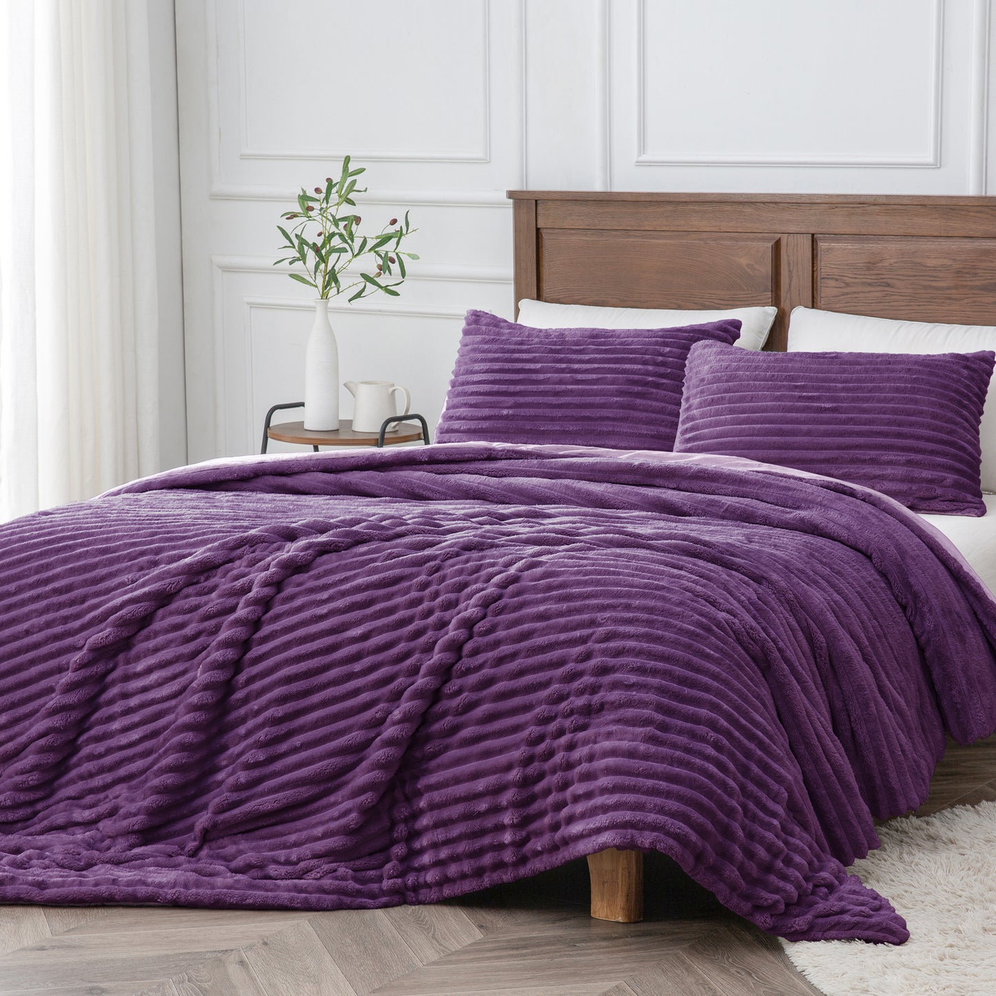 Fleece Comforter Set -Super Soft & Warm Fluffy Bedding, Luxury Fuzzy Heavy Bed Set for Winter