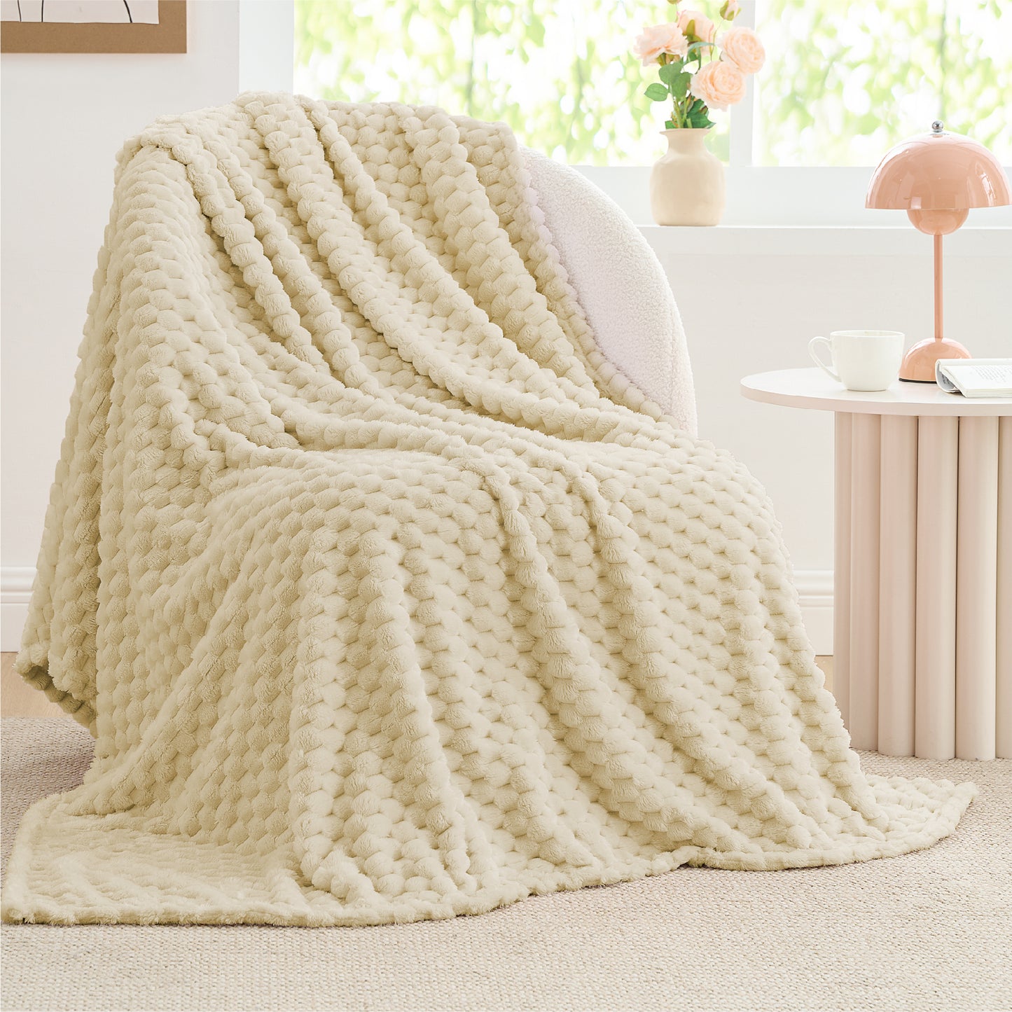 Fleece Blanket for Couch & Bed - 3D Jacquard Decorative Blanket, Super Soft and Cozy Warm Fuzzy Blanket for Winter