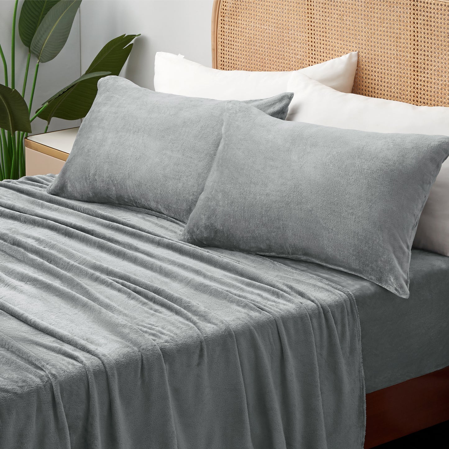 Flannel Sheets Twin Size Grey - Super Soft Fleece Sheets Set Fluffy Extra Plush