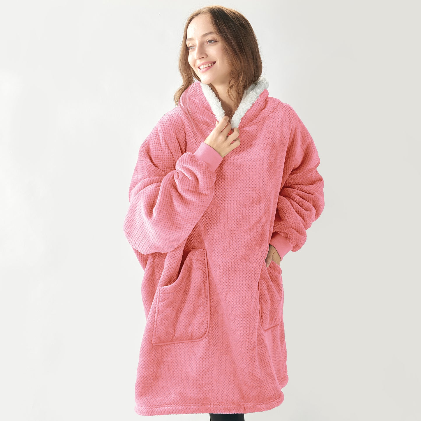 Wearable Blanket Hoodie, Oversized Cozy Warm Sherpa Hooded Blanket Adult, Long Sweatshirt Blanket for Women Men Teen