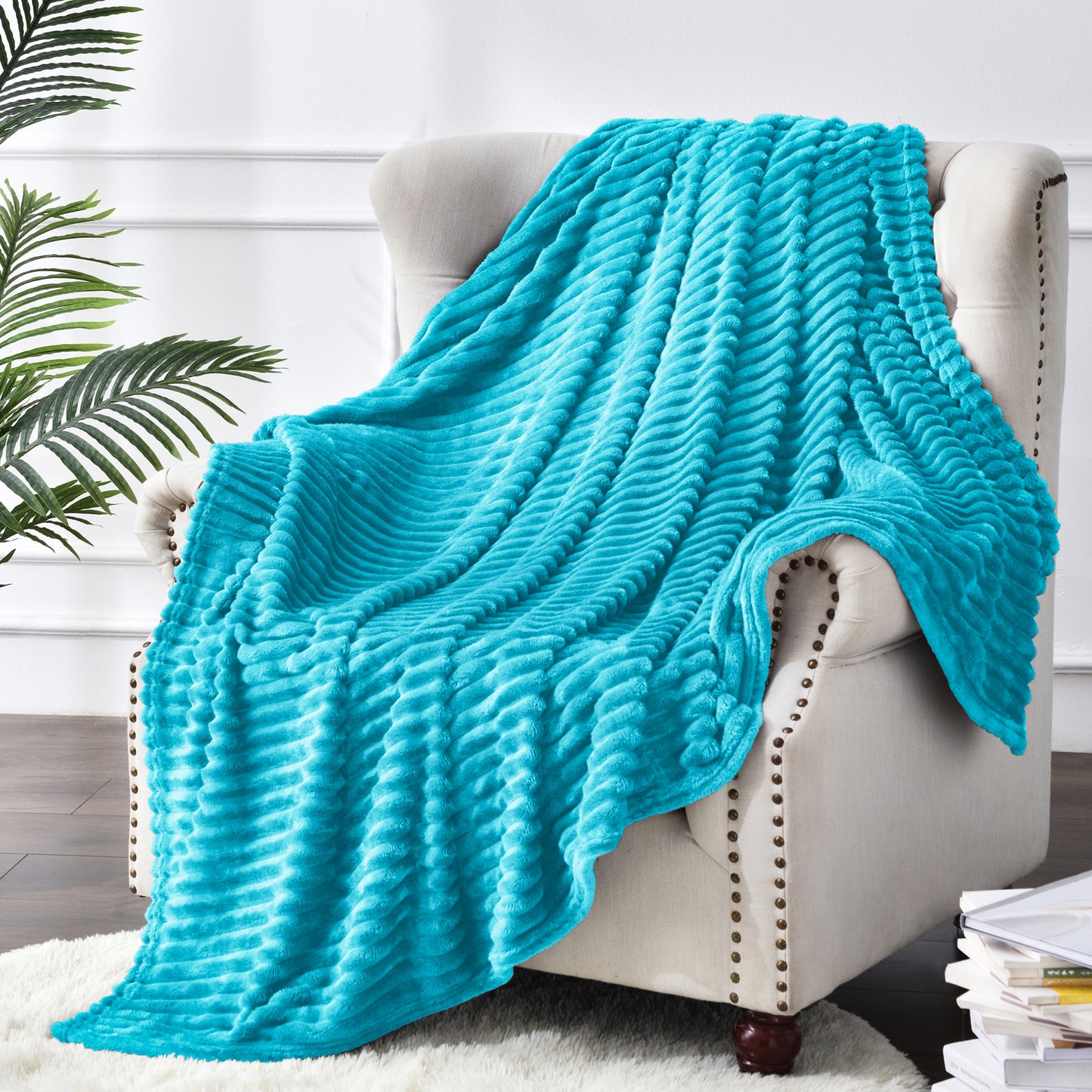 Fleece Blanket - 3D Ribbed Jacquard Decorative Throw Blanket for Couch & Bed, Lightweight Warm Cozy Soft Fuzzy Blankets All Seasons Suitable