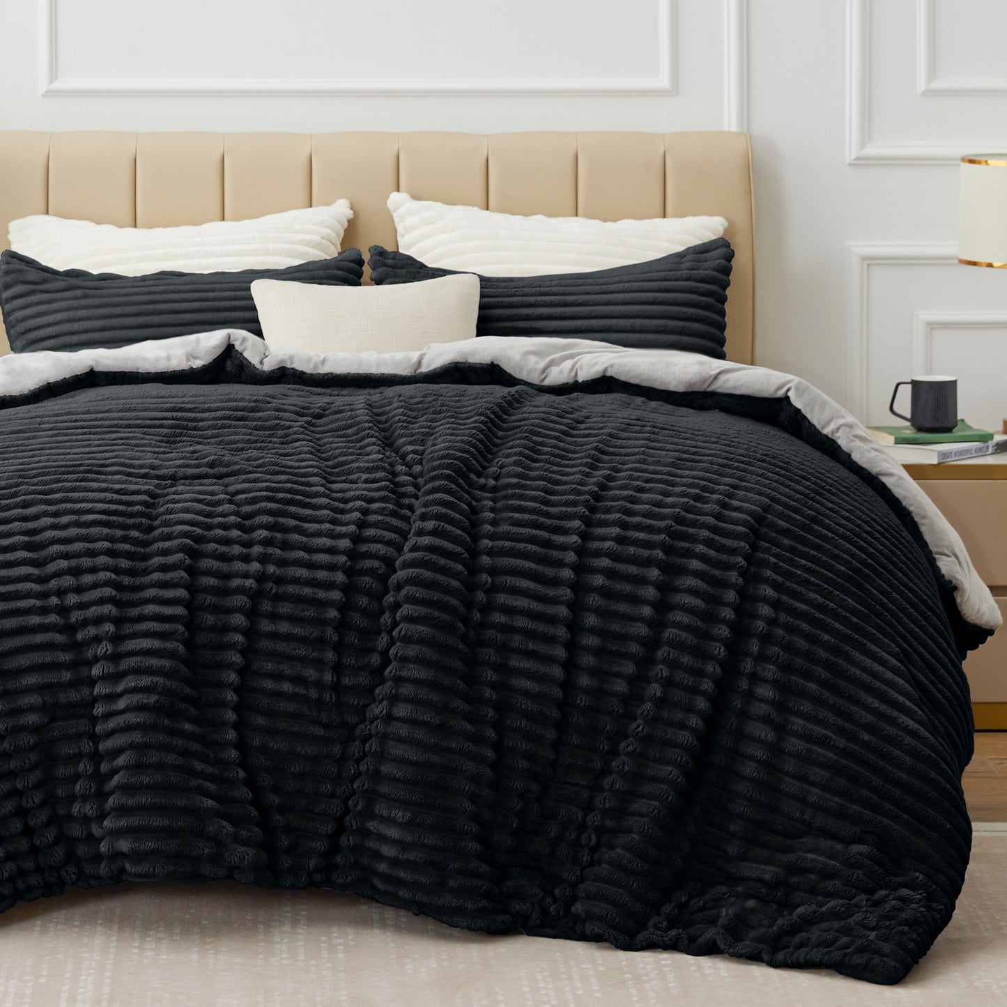 Fleece Comforter Set -Super Soft & Warm Fluffy Bedding, Luxury Fuzzy Heavy Bed Set for Winter