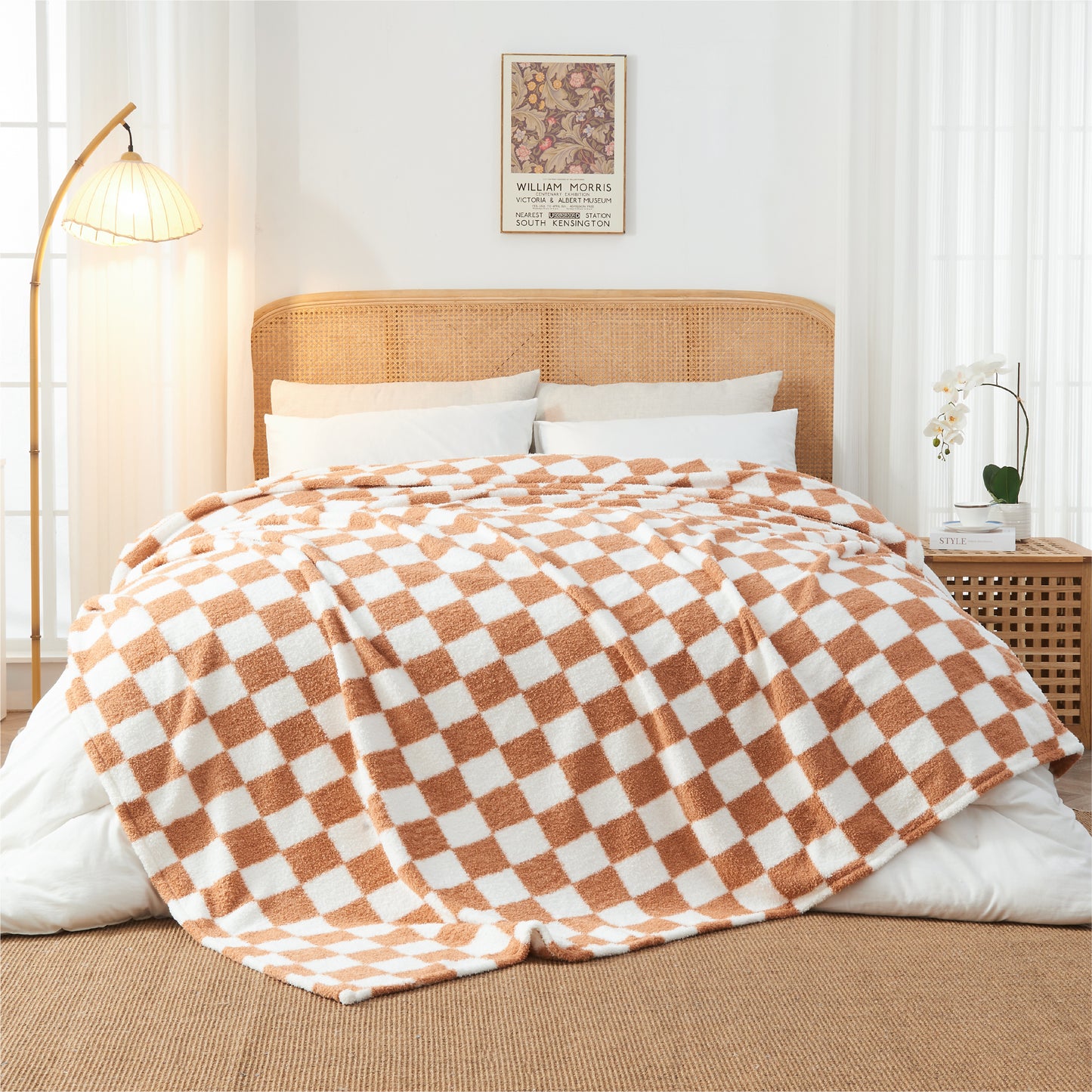 Checkered Blankets Queen Size - Ultra Soft Cozy Knit Fluffy Blanket, 350GSM Thick Warm Winter Large Blanket for Couch, Bed