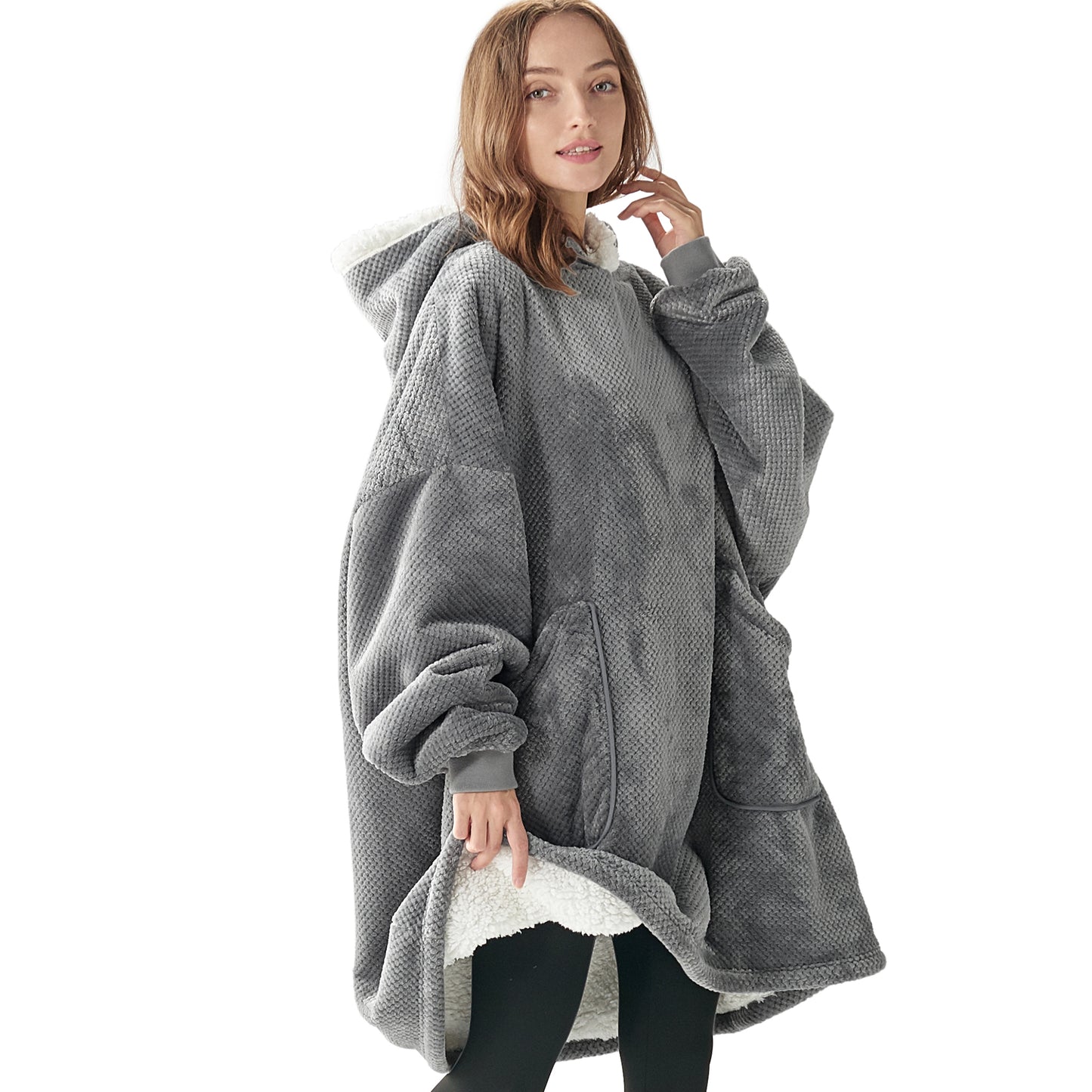 Wearable Blanket Hoodie, Oversized Cozy Warm Sherpa Hooded Blanket Adult, Long Sweatshirt Blanket for Women Men Teen