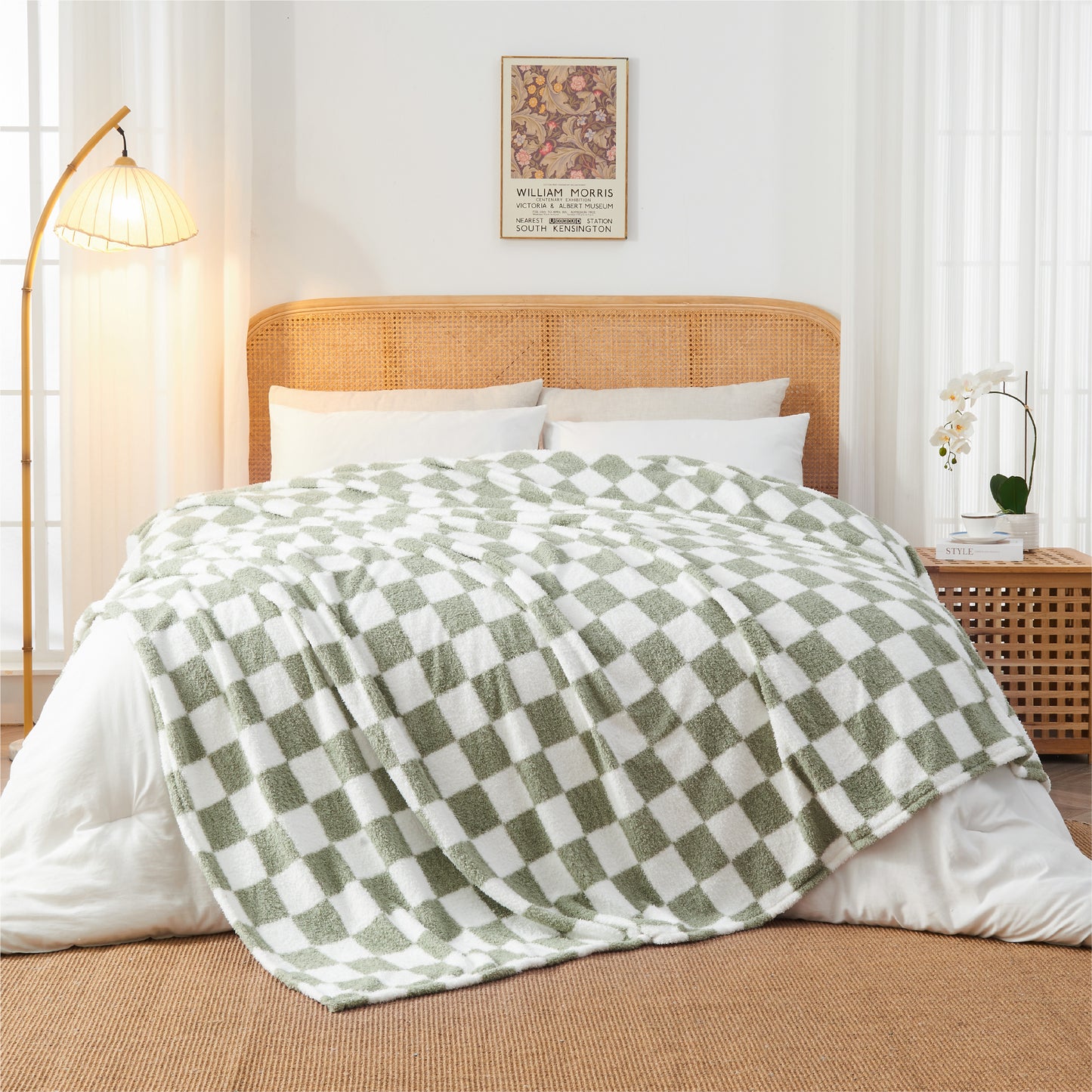 Checkered Blankets Queen Size - Ultra Soft Cozy Knit Fluffy Blanket, 350GSM Thick Warm Winter Large Blanket for Couch, Bed