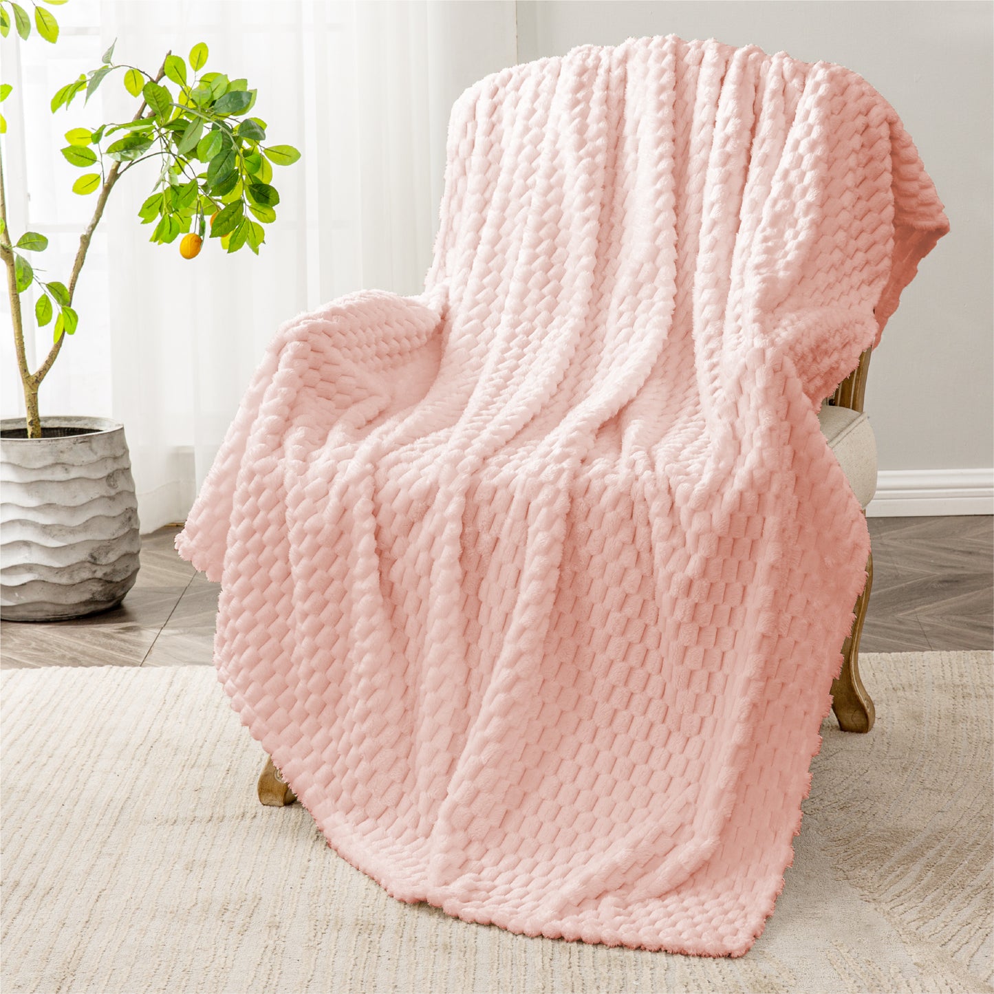 Fleece Blanket for Couch & Bed - 3D Jacquard Decorative Blanket, Super Soft and Cozy Warm Fuzzy Blanket for Winter
