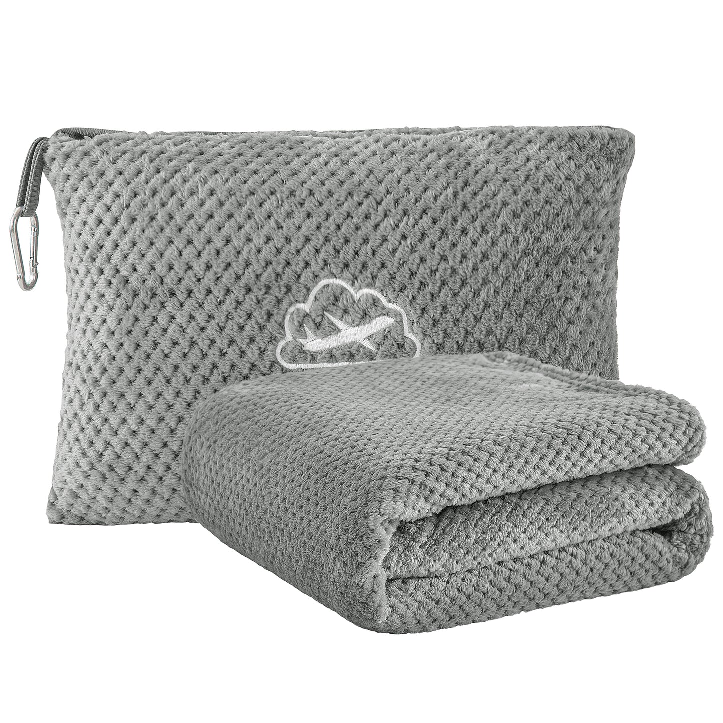BEDELITE Travel Blanket Airplane Compact with Bag, Portable and Packable Jacquard Travel Pillow and Blanket Set, Airplane Blanket Travel Essentials with Luggage Sleeve & Backpack Clip