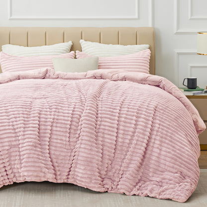 Fleece Comforter Set -Super Soft & Warm Fluffy Bedding, Luxury Fuzzy Heavy Bed Set for Winter