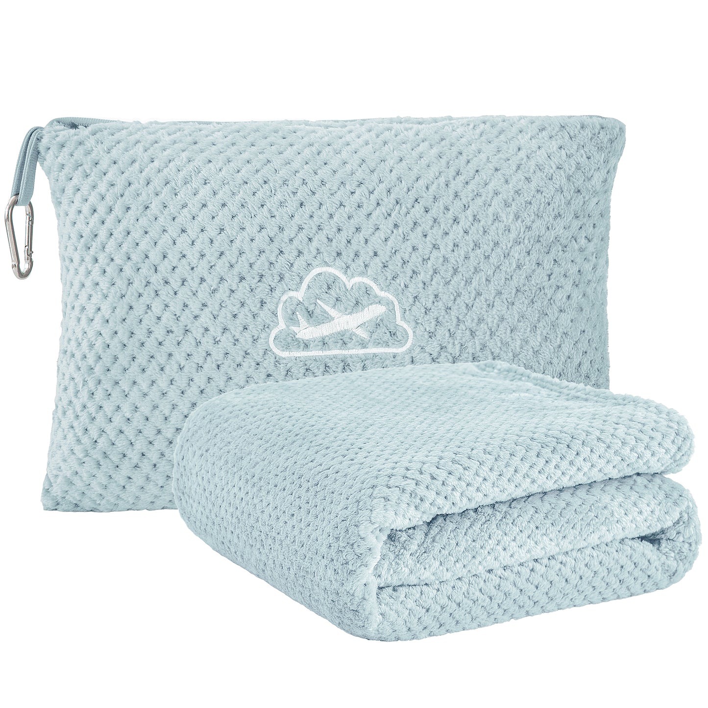 BEDELITE Travel Blanket Airplane Compact with Bag, Portable and Packable Jacquard Travel Pillow and Blanket Set, Airplane Blanket Travel Essentials with Luggage Sleeve & Backpack Clip