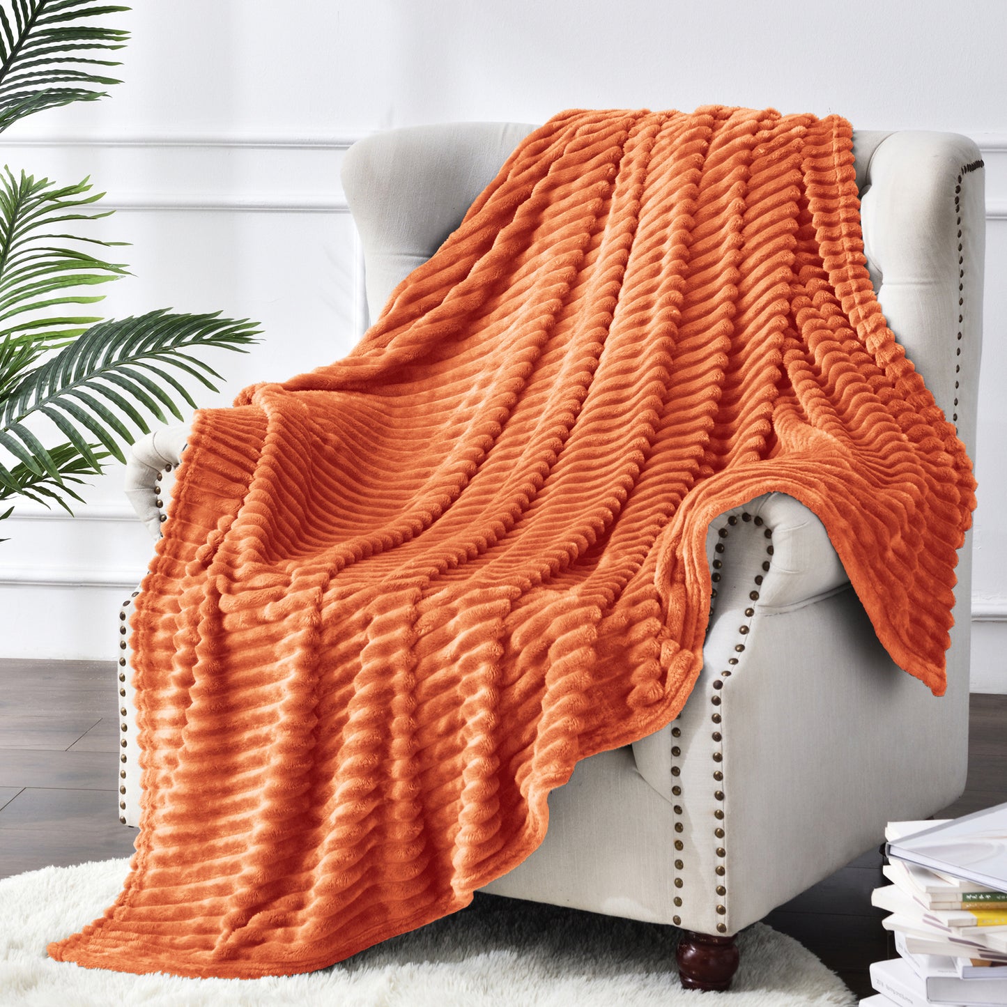 Fleece Blanket - 3D Ribbed Jacquard Decorative Throw Blanket for Couch & Bed, Lightweight Warm Cozy Soft Fuzzy Blankets All Seasons Suitable