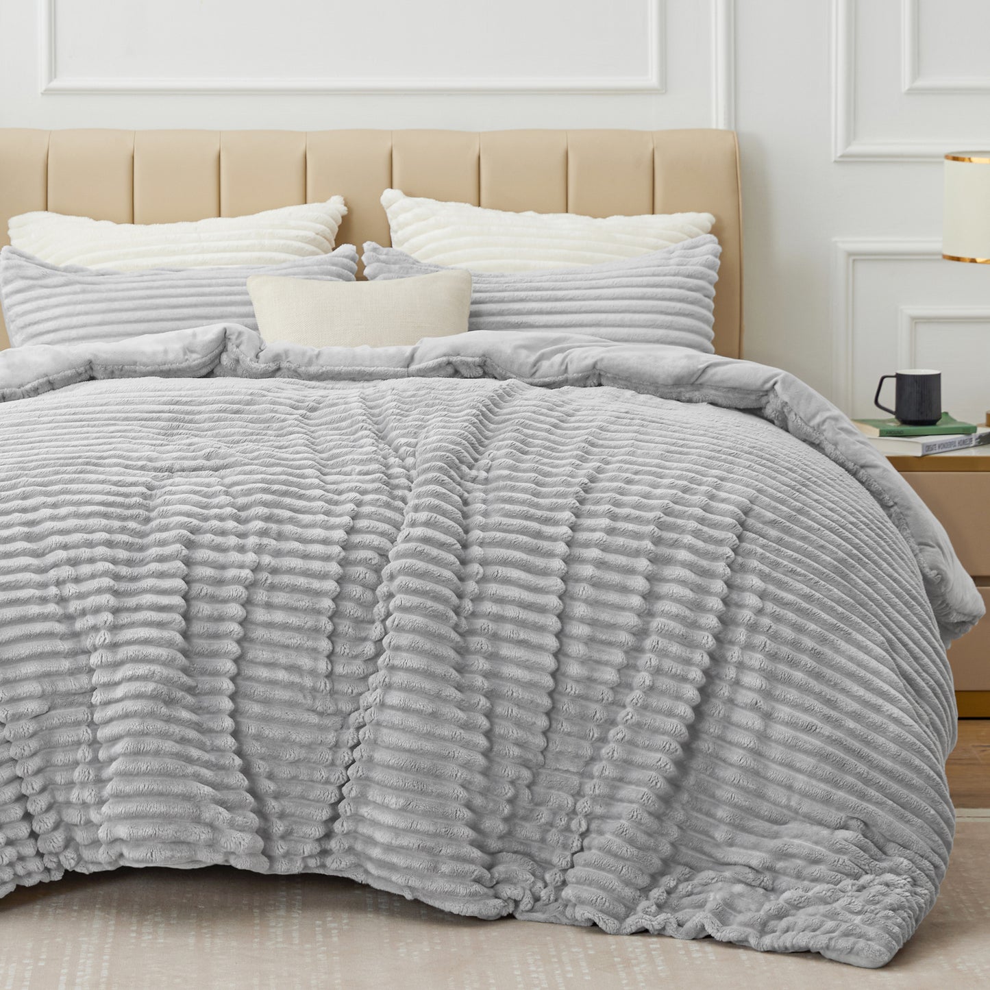 Fleece Comforter Set -Super Soft & Warm Fluffy Bedding, Luxury Fuzzy Heavy Bed Set for Winter