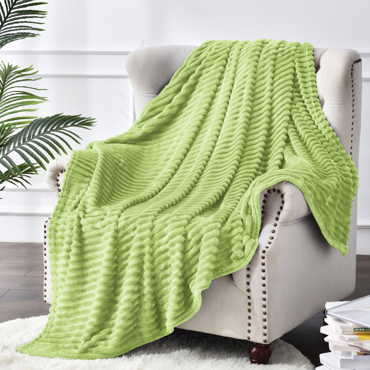 Fleece Blanket - 3D Ribbed Jacquard Decorative Throw Blanket for Couch & Bed, Lightweight Warm Cozy Soft Fuzzy Blankets All Seasons Suitable