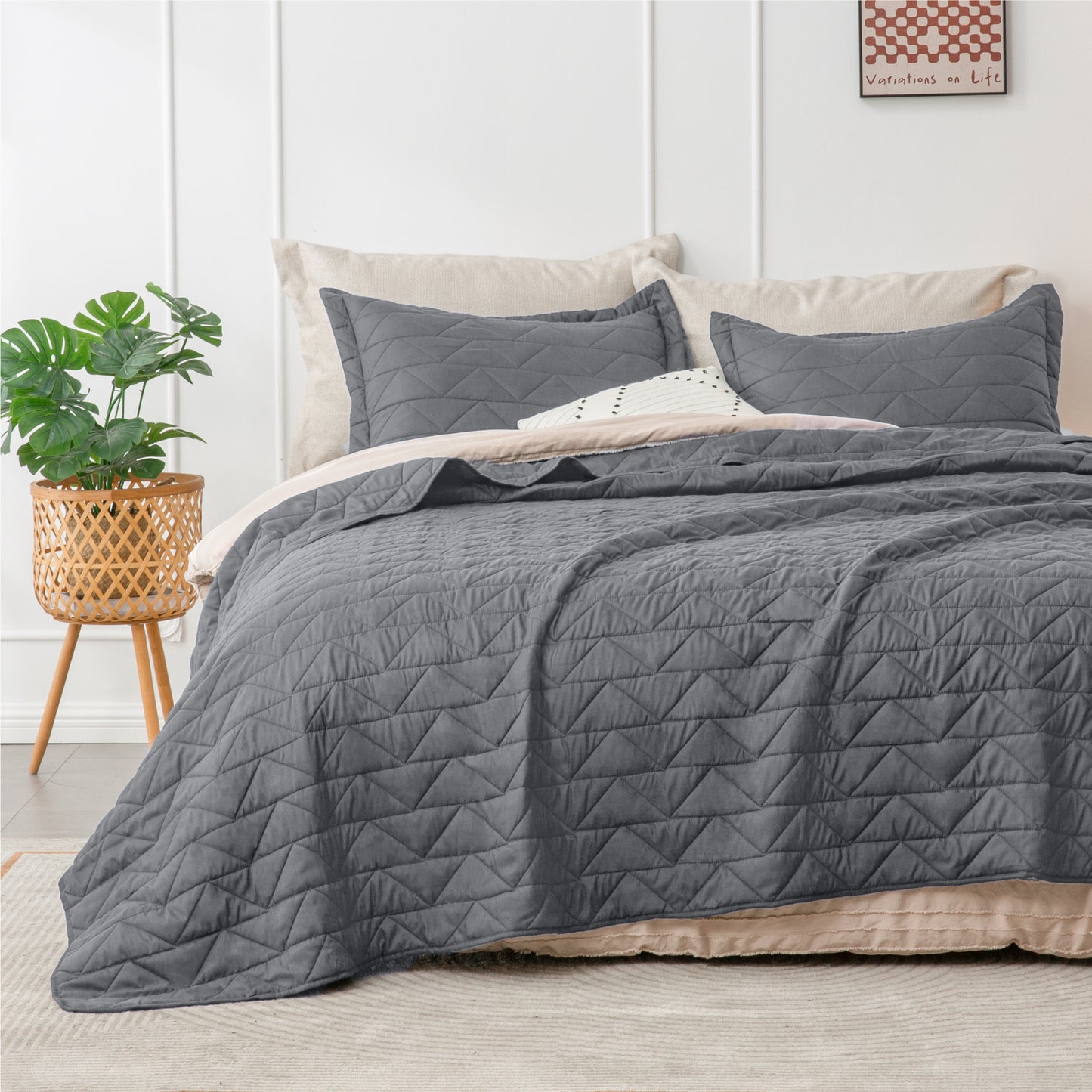 Quilts Sets - Summer Lightweight Bedspreads - Soft Modern Weave Pattern Coverlet Bed Set - 3 Piece (1 Quilt 90" x 96" + 2 Pillow Shams 20" x 26")